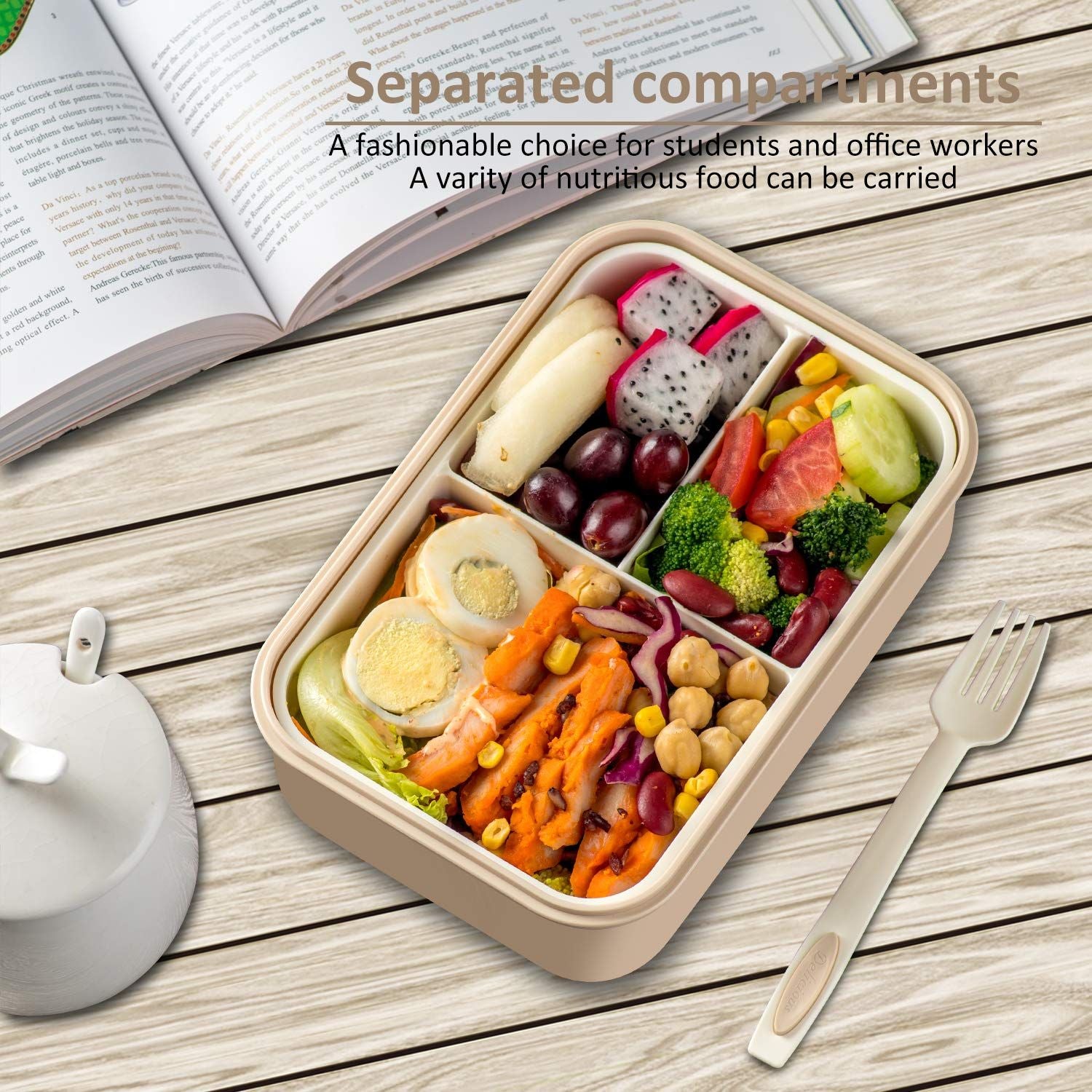Bento Box for Adults and Kids - Portable, Lightweight, Easy to Carry Meal Holder with Spoon & Fork, Durable, Leak-Proof