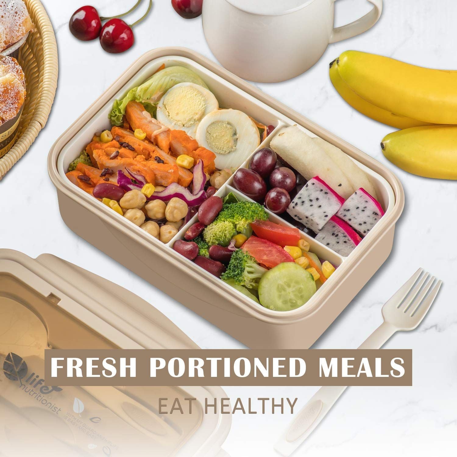 Bento Box for Adults and Kids - Portable, Lightweight, Easy to Carry Meal Holder with Spoon & Fork, Durable, Leak-Proof