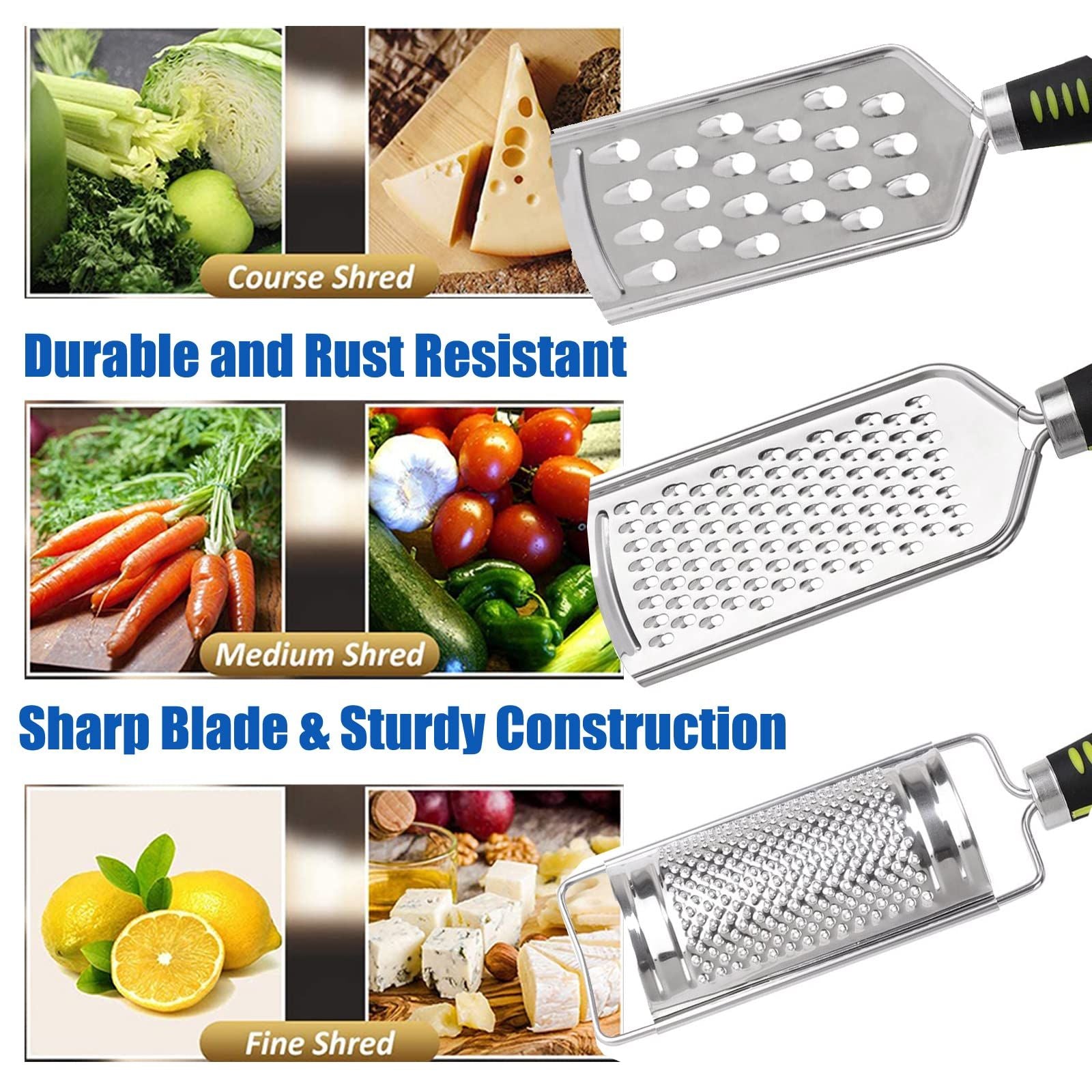 3pcs Cheese Grater Set Lemon Grater, Kitchen Food Grater for Parmesan Cheese, Ginger, Garlic, Nutmeg, Fruits, Vegetables