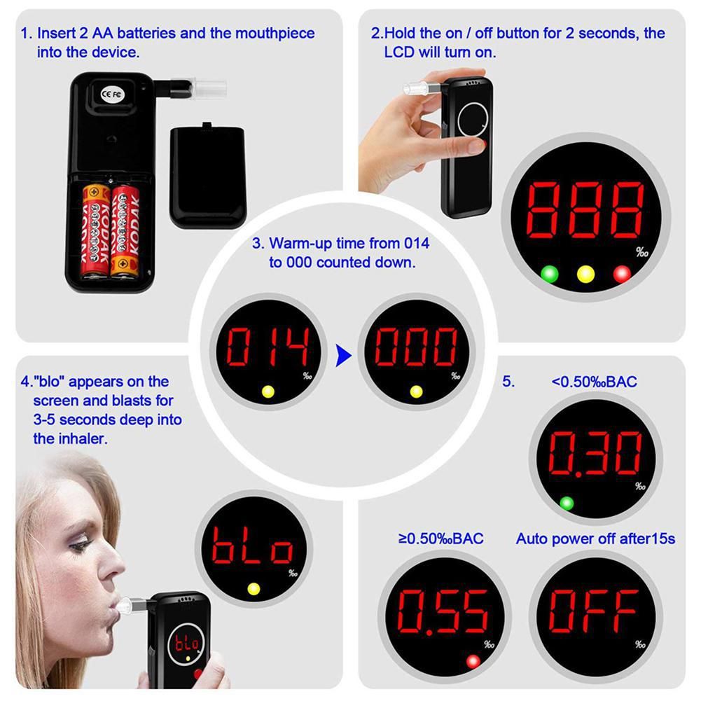 Car Professional Alcohol Breath Tester Breathalyzer Analyzer Detector Test Breathalizer Breathalyser Device with Digital LCD