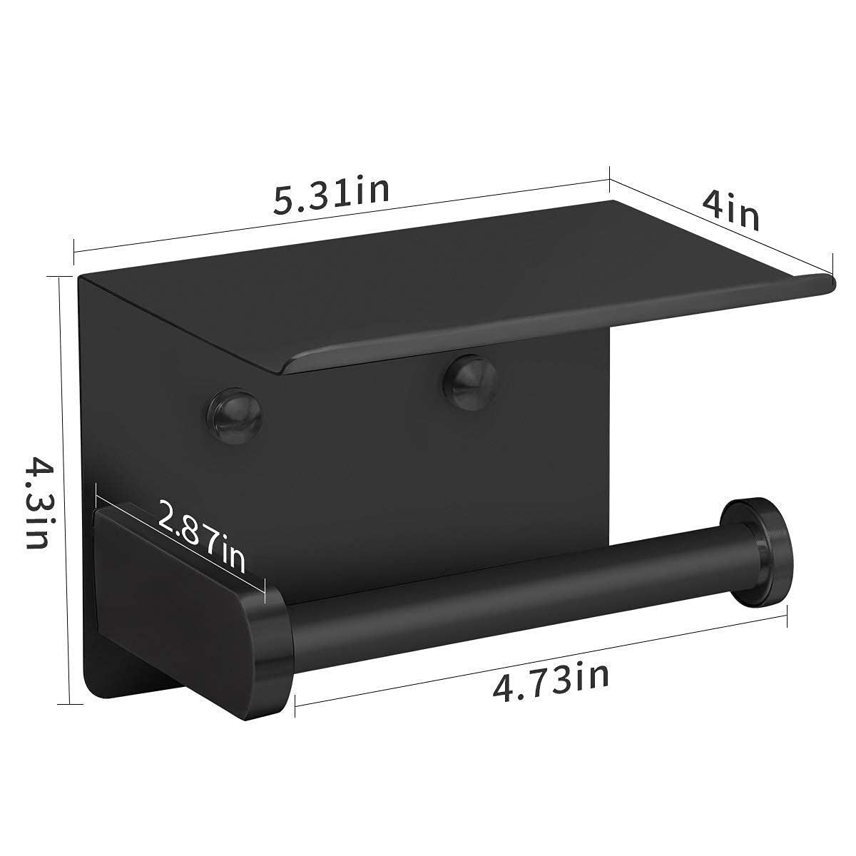 Self Adhesive Toilet Paper Holder with Phone Shelf Stainless Steel Wall Mounted Toilet Paper Roll Holder - Rustproof Black