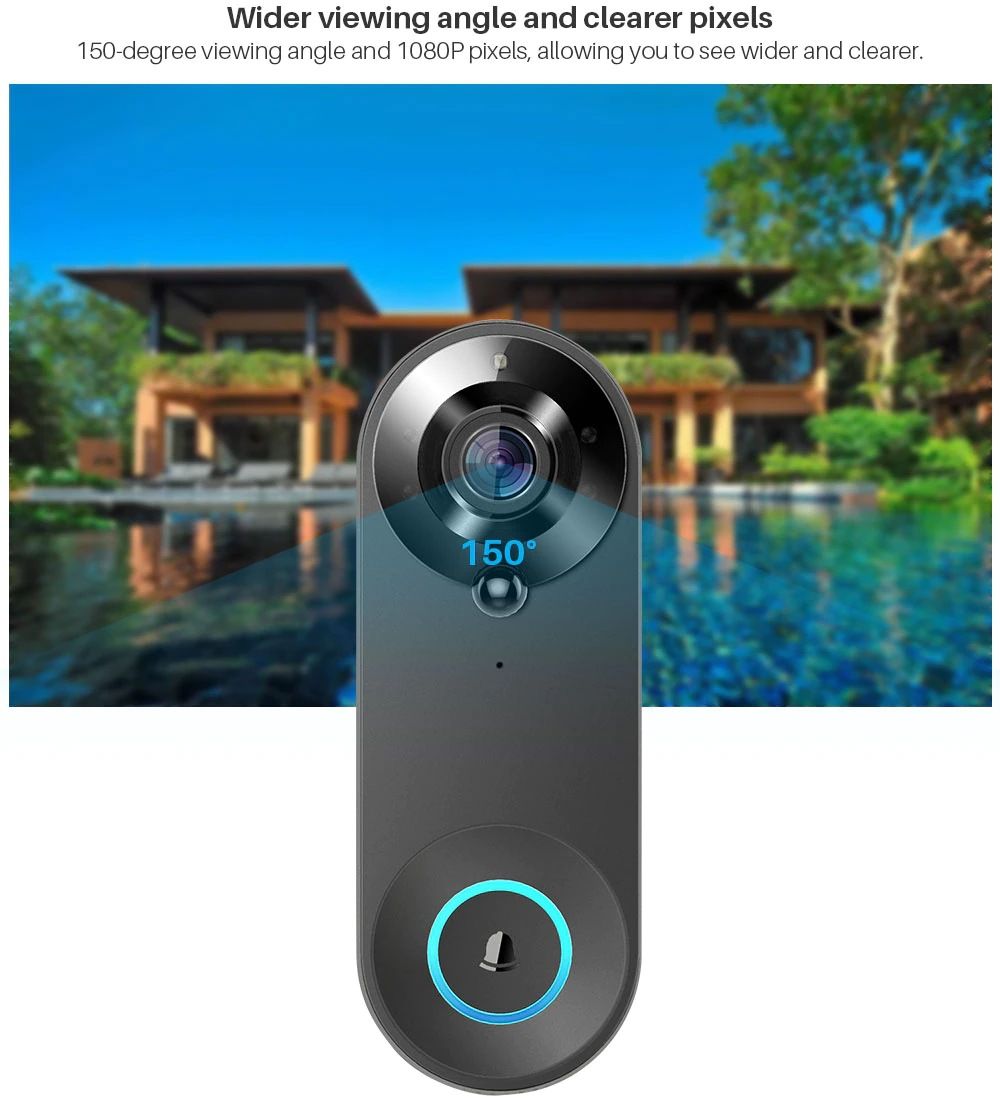 Wireless 1080p Video Doorbell Camera, AI Human Detection, Live View, Way Audio Included Chime, Night Vision