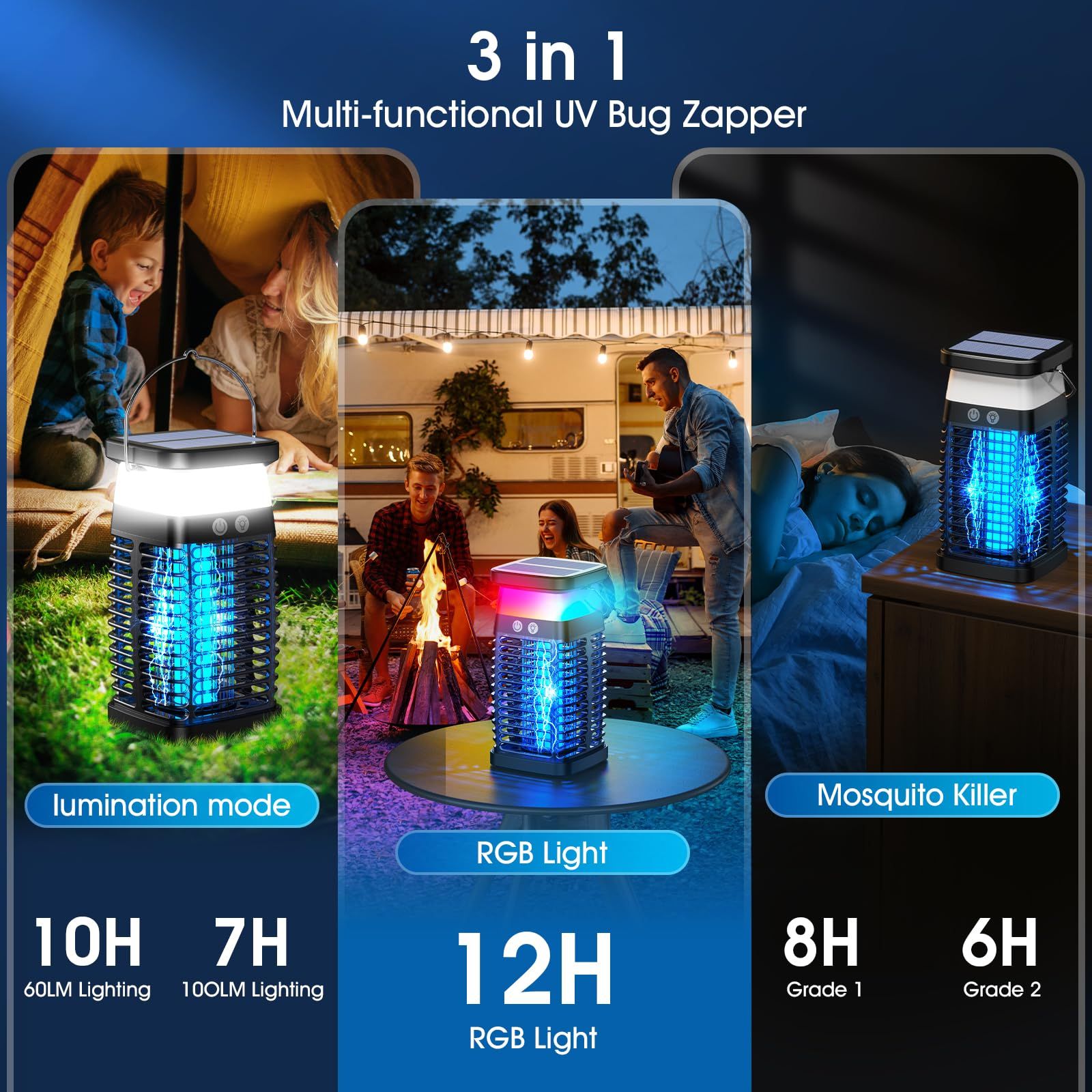 Bug Zapper Outdoor Indoor Mosquito Zapper Solar Fly Zapper Rechargeable Electric Mosquito Killer Waterproof Insect Fly Trap Plug