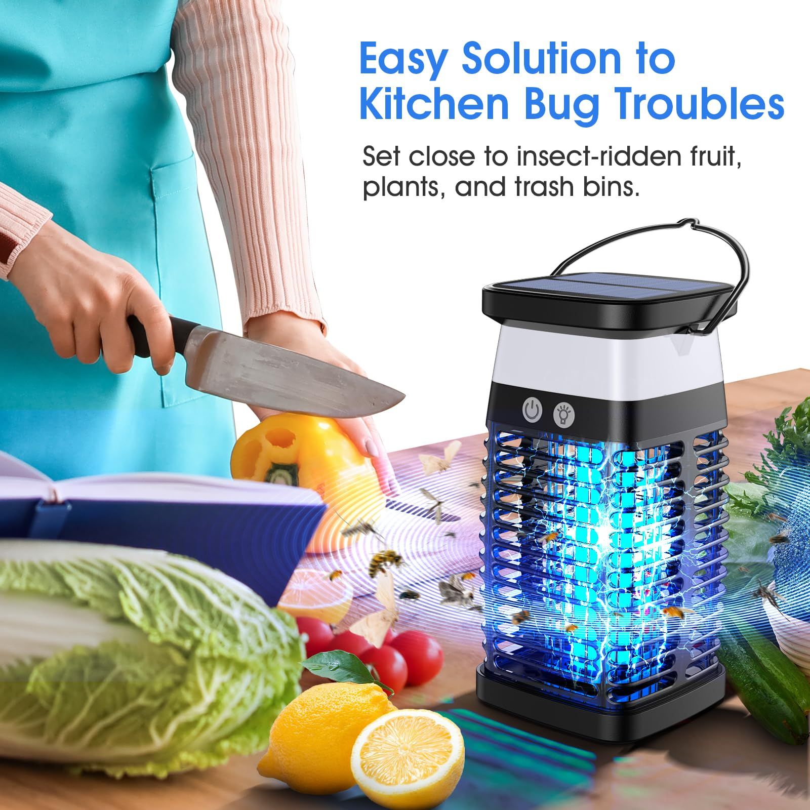 Bug Zapper Outdoor Indoor Mosquito Zapper Solar Fly Zapper Rechargeable Electric Mosquito Killer Waterproof Insect Fly Trap Plug