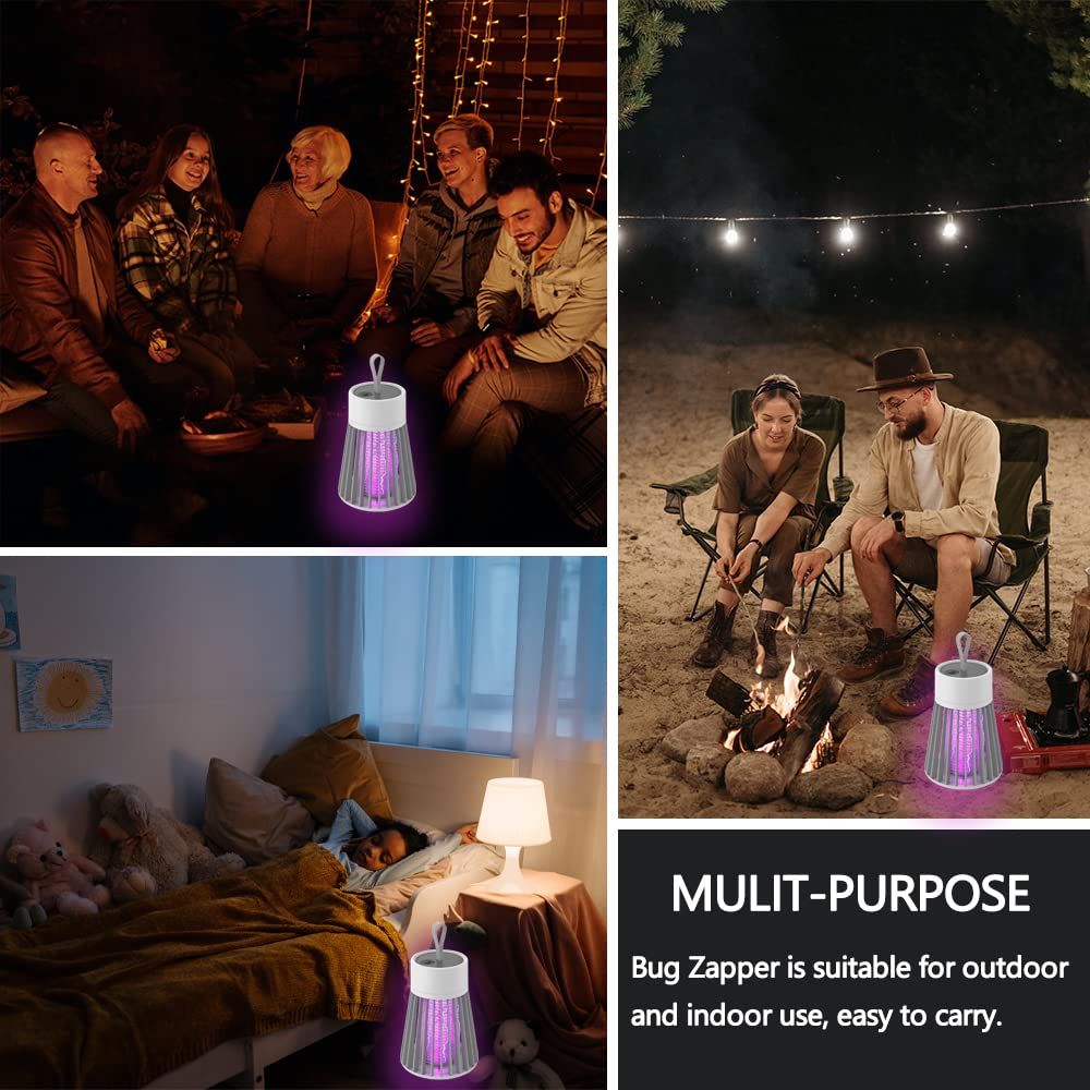 Bug Zapper Indoor & Outdoor,Rechargeable Mosquito Trap and Fly Killer Portable with USB, Ultraviolet and Security Grid,Hangable