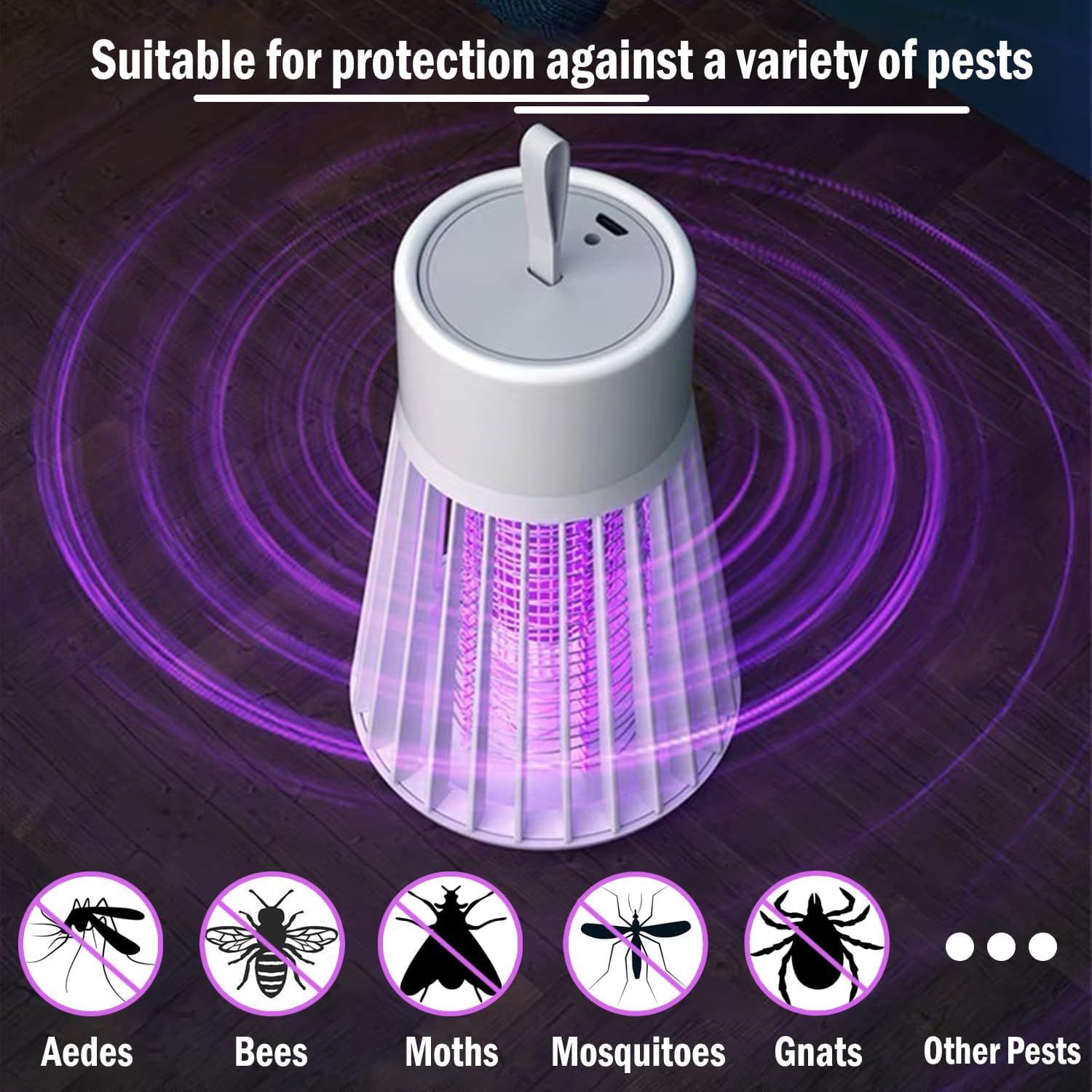 Bug Zapper Indoor & Outdoor,Rechargeable Mosquito Trap and Fly Killer Portable with USB, Ultraviolet and Security Grid,Hangable