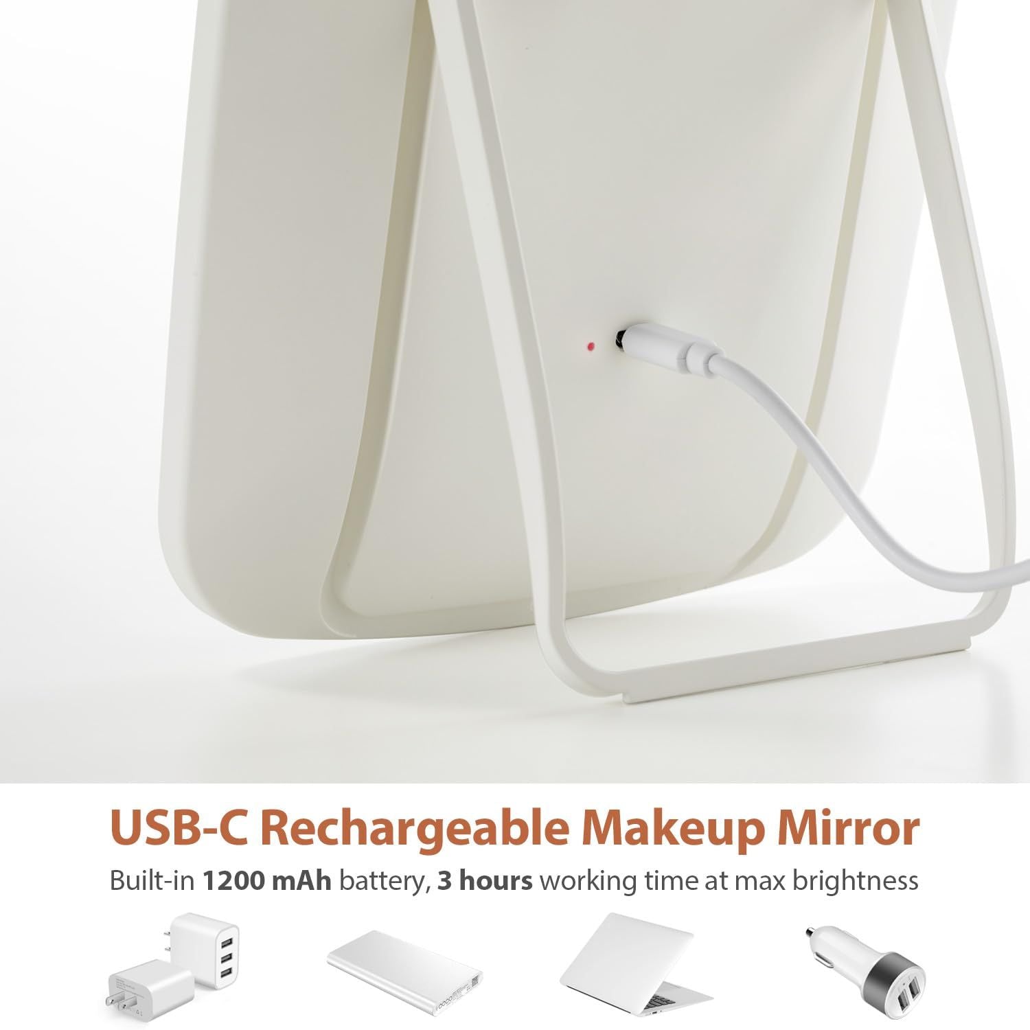 Makeup Mirror Touch Screen Vanity Mirror with LED Brightness Adjustable Portable USB Rechargeable Makeup