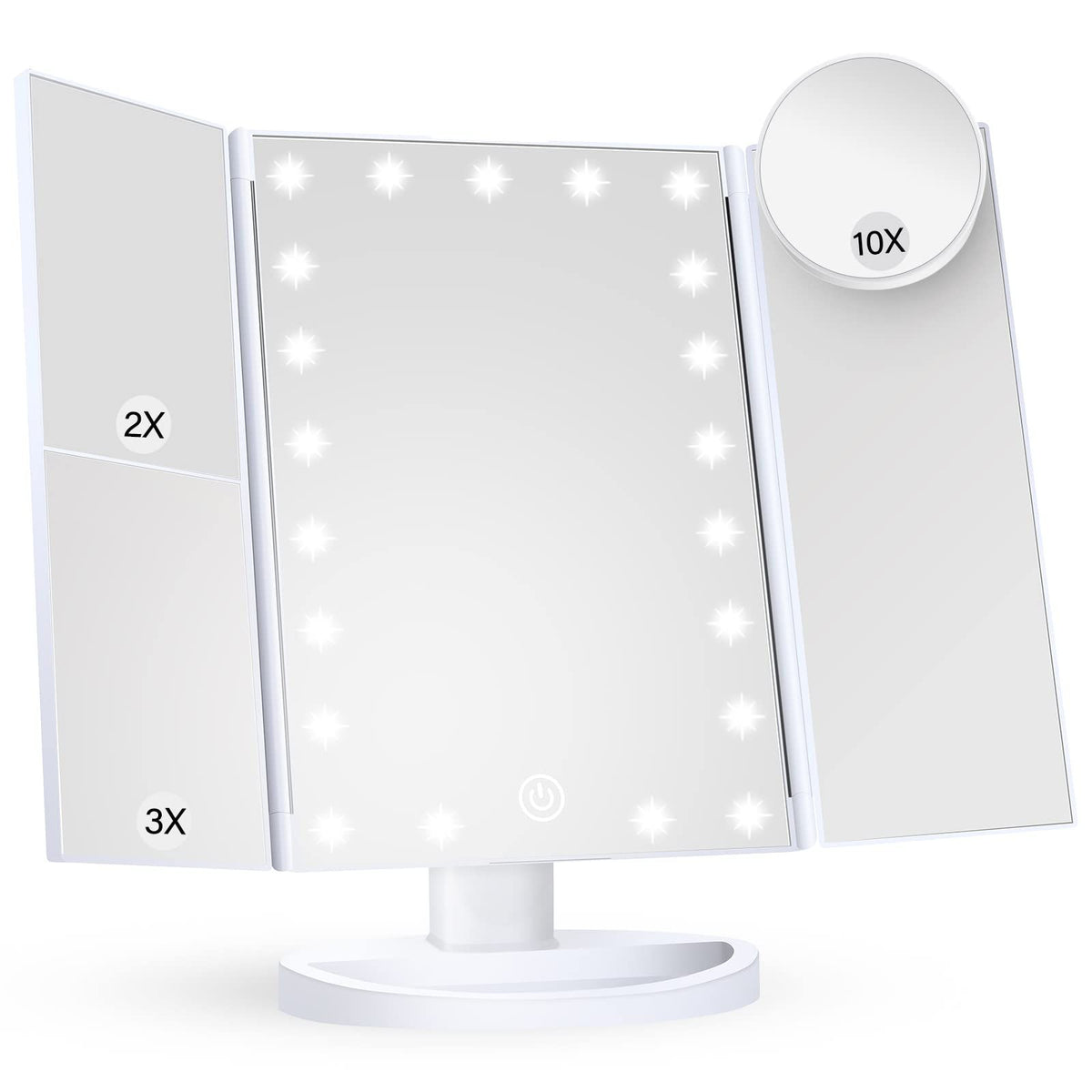Lighted Makeup Mirror, Touch Control, Trifold Makeup Mirror, Dual Power Supply, Portable LED Makeup Mirror, Women Gift (White)