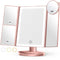 Lighted Makeup Mirror with 3 Color Lighting, Mirror with Extra Round 10X Magnifying Mirror,Dual Power Supply(Rose Gold)
