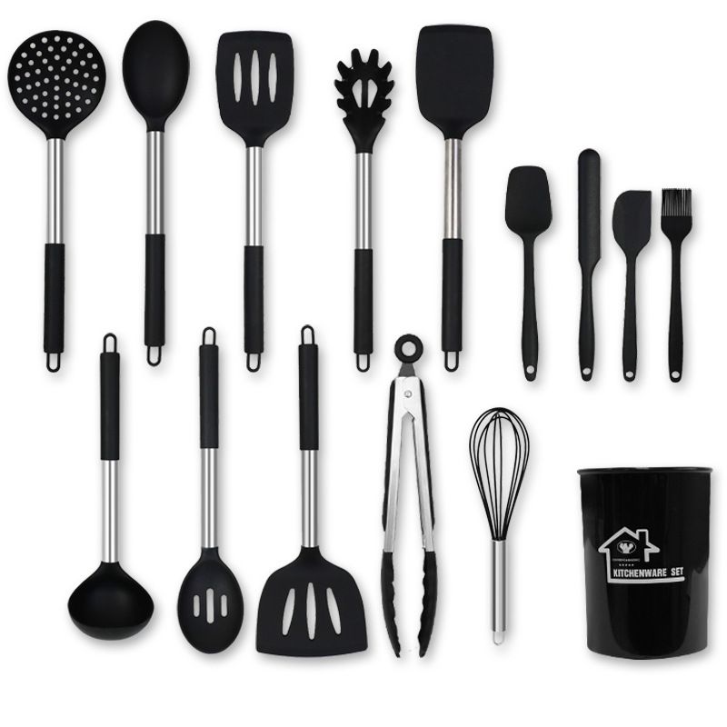 Silicone Cooking Utensils Set, 15 Pcs Heat Resistant Kitchen Utensils with Stainless Steel Handle, Slotted  Soup Ladle
