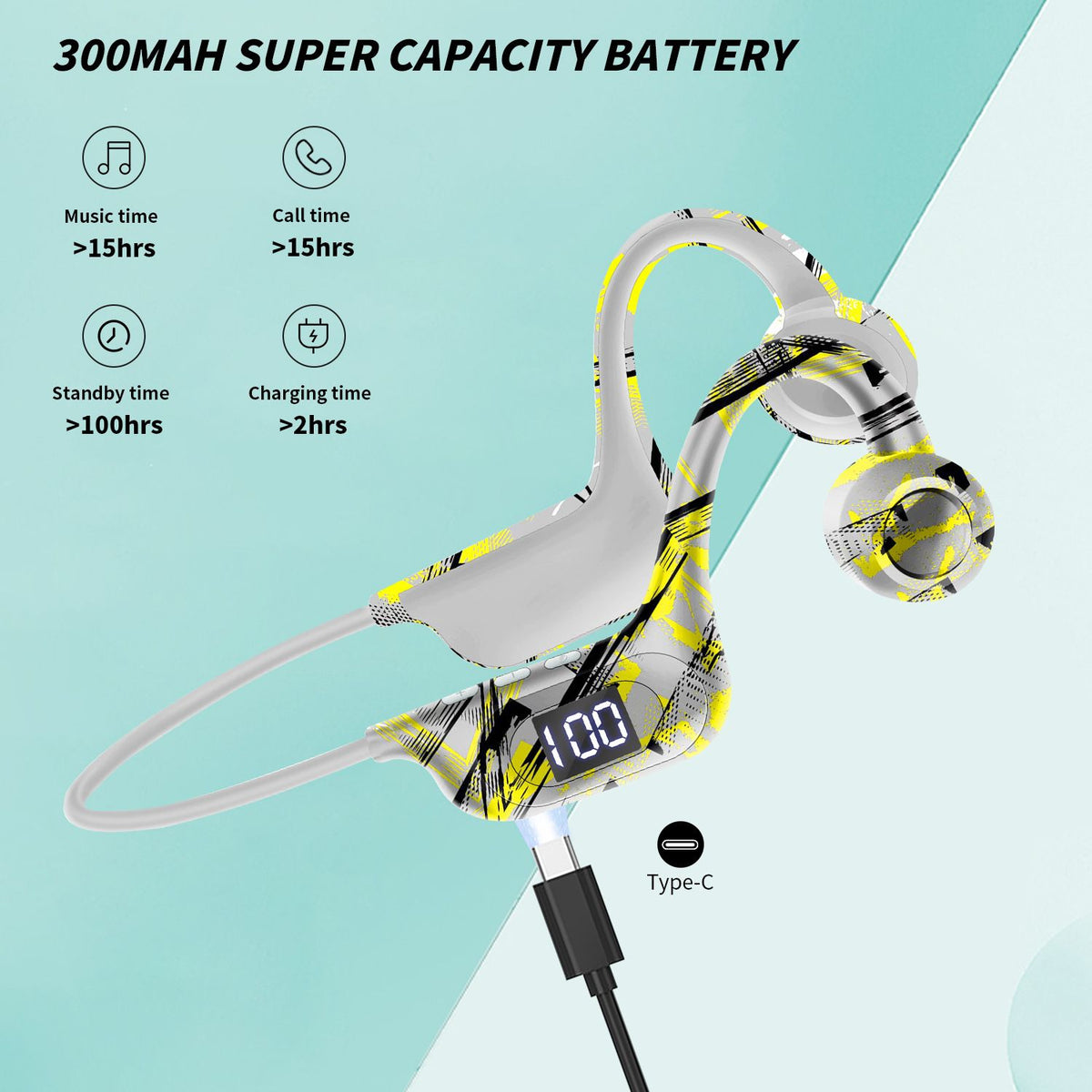 Bone Conduction Headphones Wireless Headphones Bluetooth with Mic Waterproof LED Power Display Open Ear Earphones Deep Base