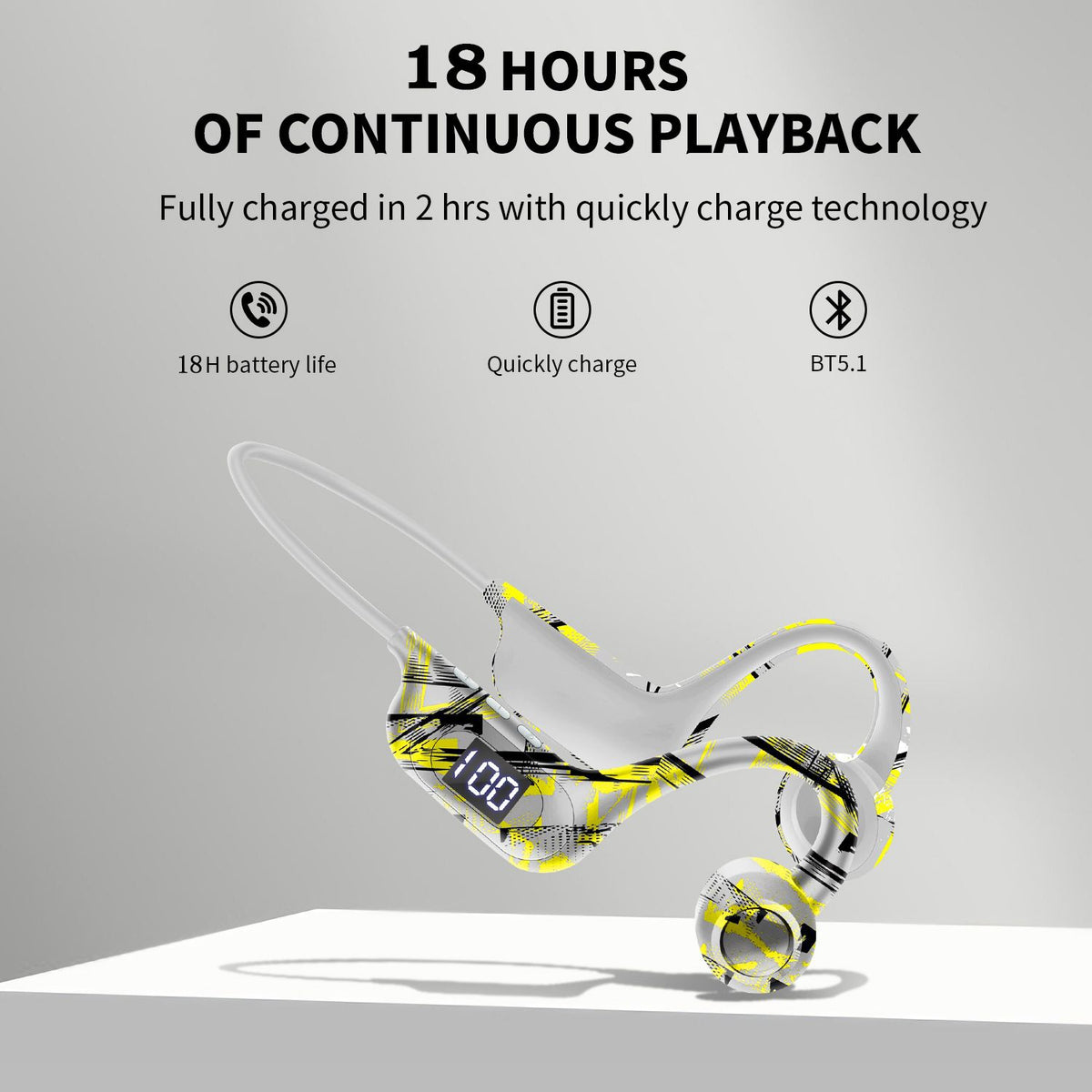 Bone Conduction Headphones Wireless Headphones Bluetooth with Mic Waterproof LED Power Display Open Ear Earphones Deep Base