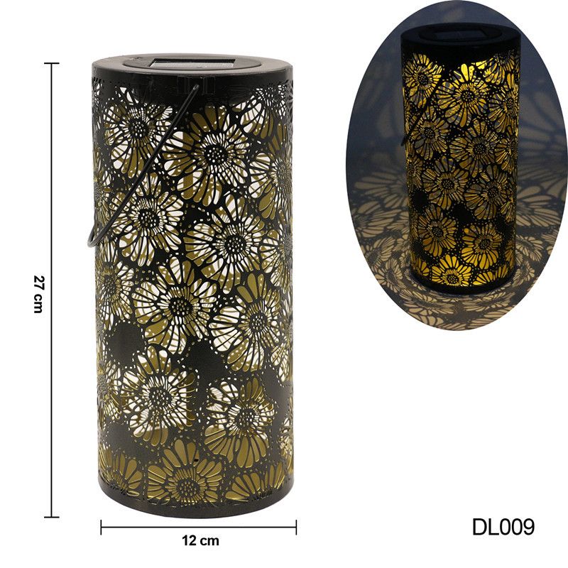 Solar Lanterns Outdoor Hanging Lantern Lights, Chrysanthemum Hollowed-Out Metal Decor Lantern, Waterproof LED Decorative Garden