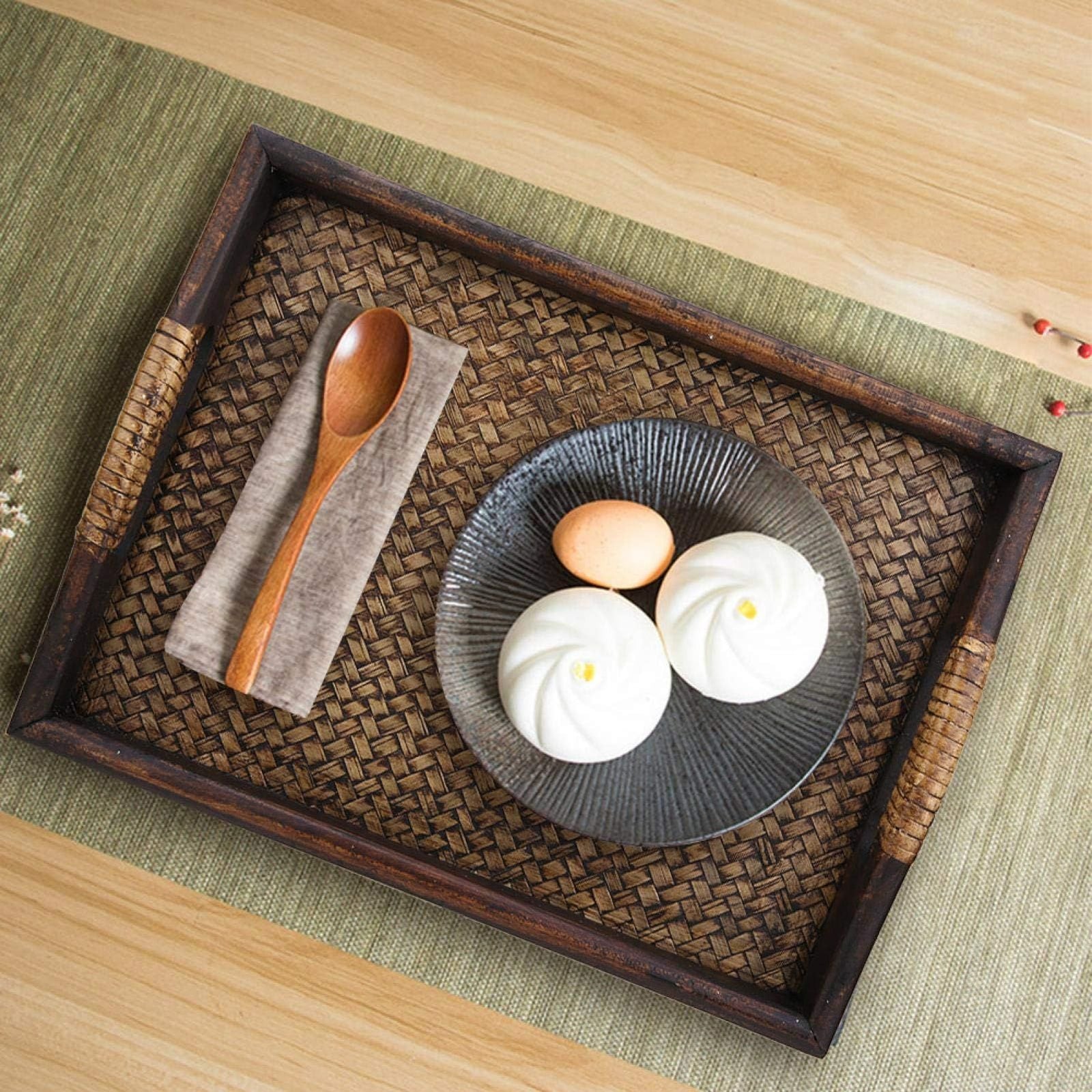 Decorative Serving Tray with Handle, Wooden Trays Serving Tray with Handles Couch Tray Food Tray Table Trays  12 x 9.0 x 2.56 inch