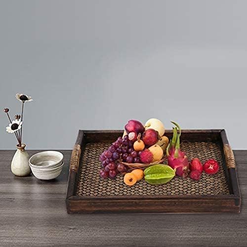 Decorative Serving Tray with Handle, Wooden Trays Serving Tray with Handles Couch Tray Food Tray Table Trays  12 x 9.0 x 2.56 inch