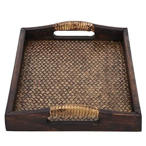 Decorative Serving Tray with Handle, Wooden Trays Serving Tray with Handles Couch Tray Food Tray Table Trays  12 x 9.0 x 2.56 inch