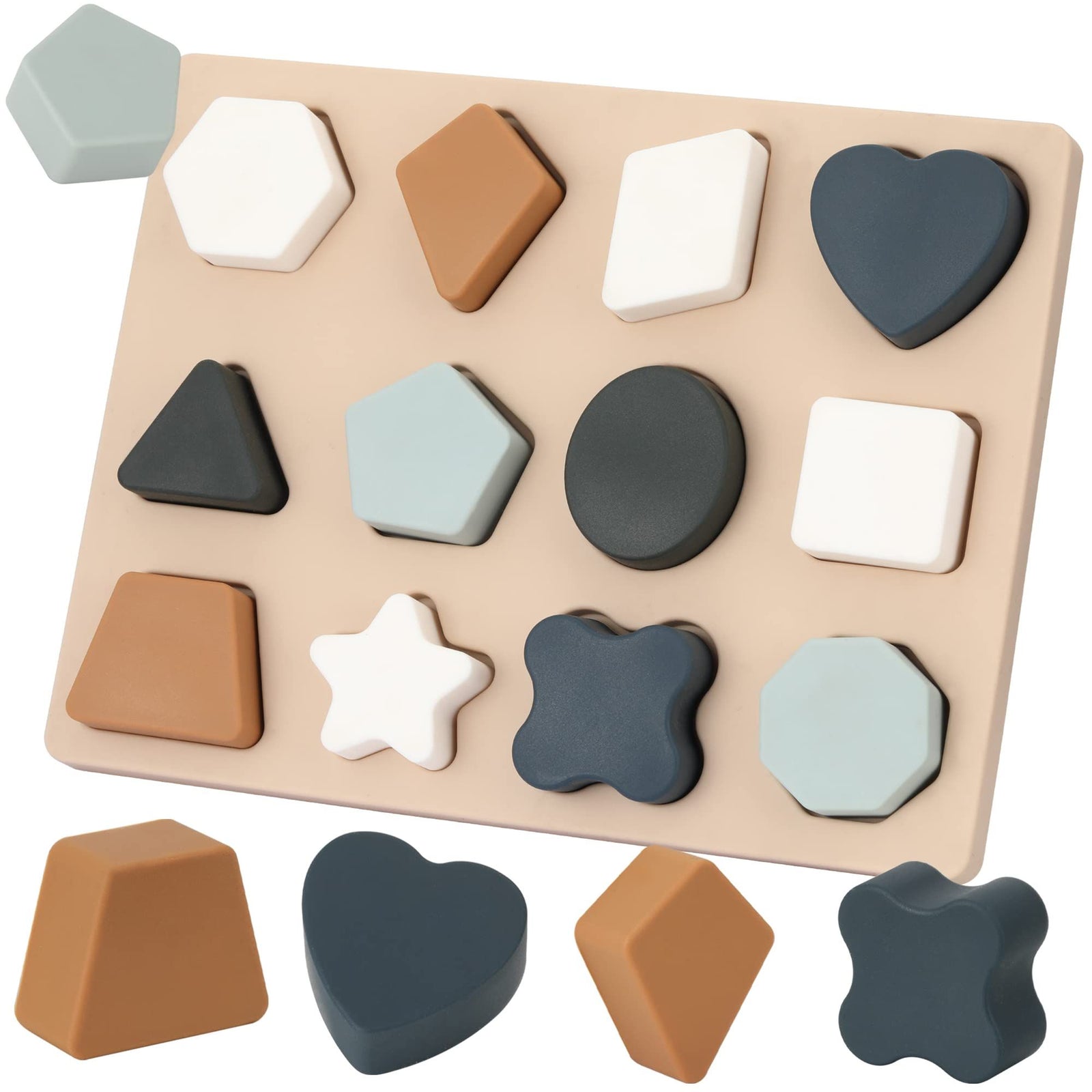 Toddlers Shape Silicone Puzzle Montessori Learning Shape Toy Board for Baby & Toddler Puzzles Toys Toddler Gifts