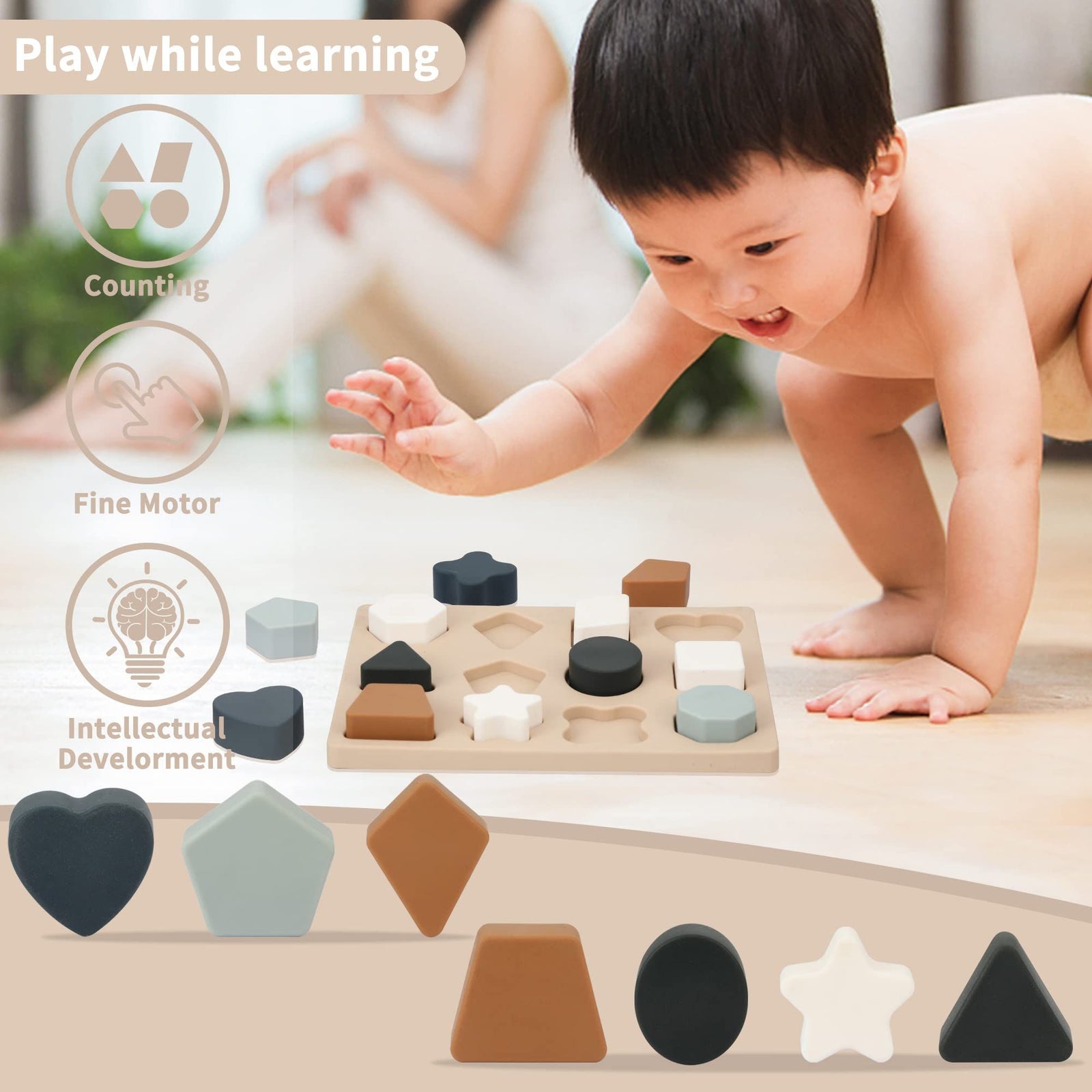 Toddlers Shape Silicone Puzzle Montessori Learning Shape Toy Board for Baby & Toddler Puzzles Toys Toddler Gifts