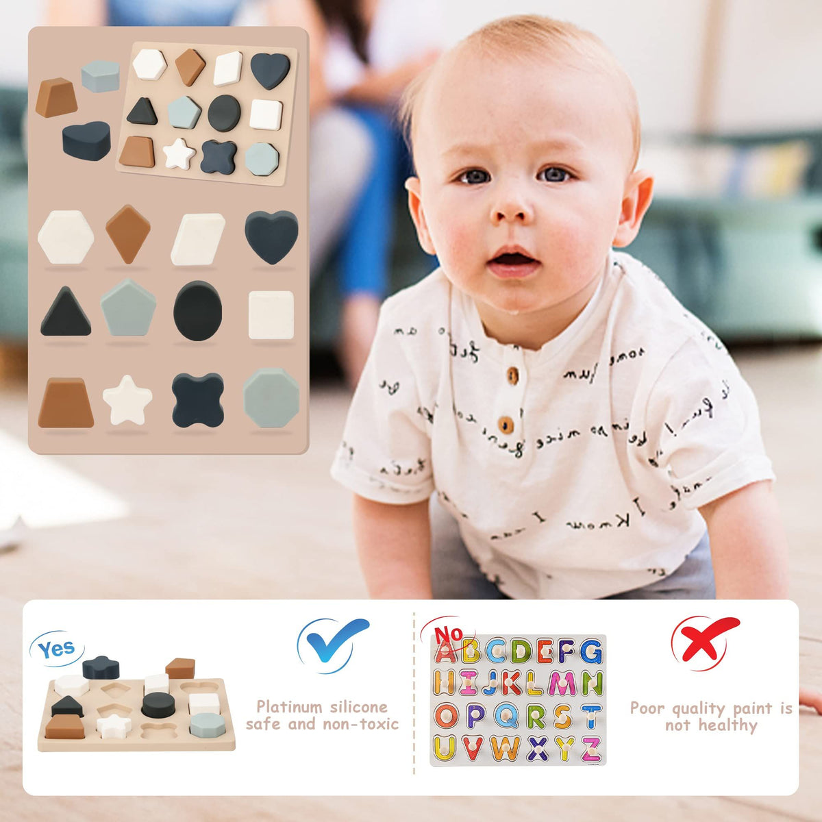 Toddlers Shape Silicone Puzzle Montessori Learning Shape Toy Board for Baby & Toddler Puzzles Toys Toddler Gifts
