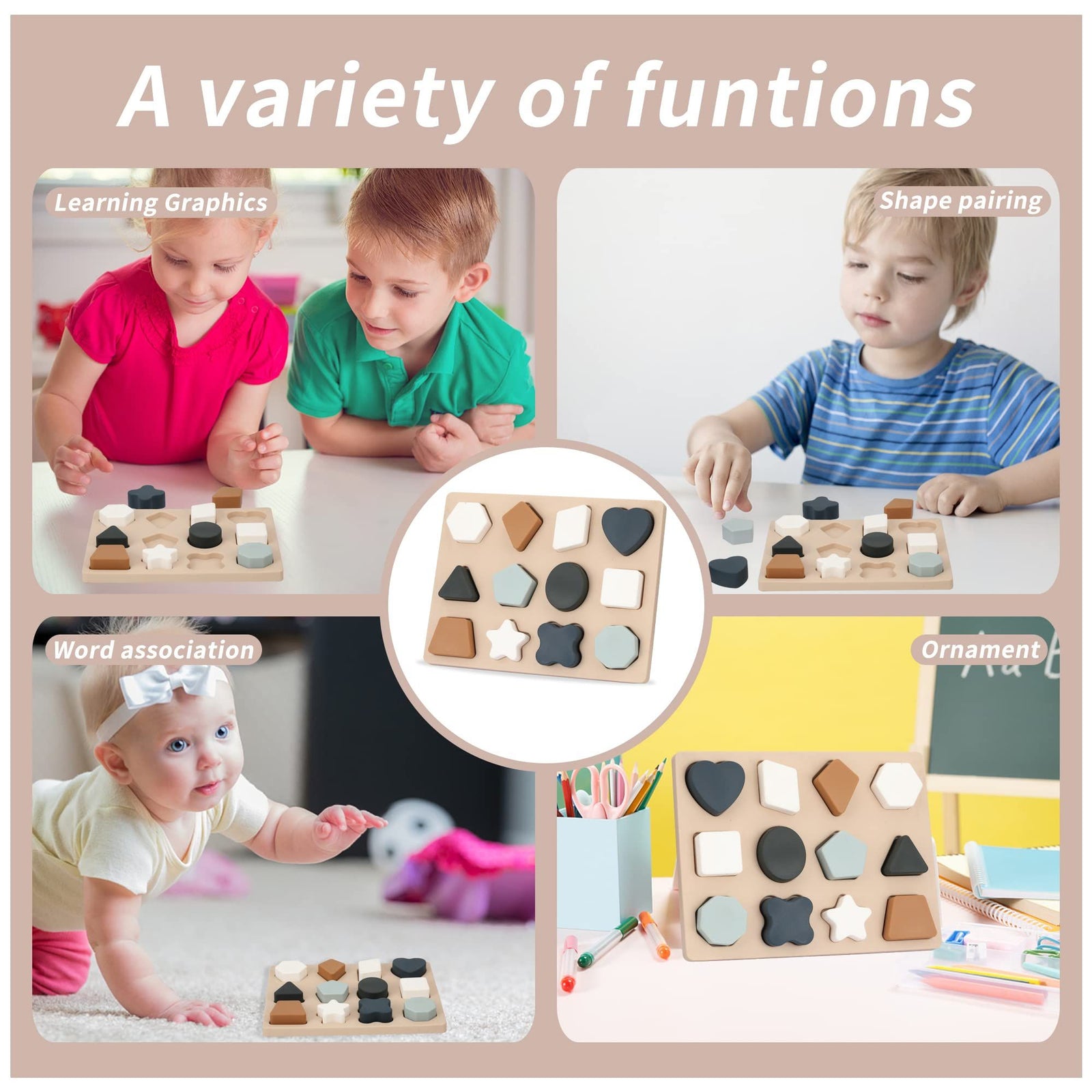 Toddlers Shape Silicone Puzzle Montessori Learning Shape Toy Board for Baby & Toddler Puzzles Toys Toddler Gifts