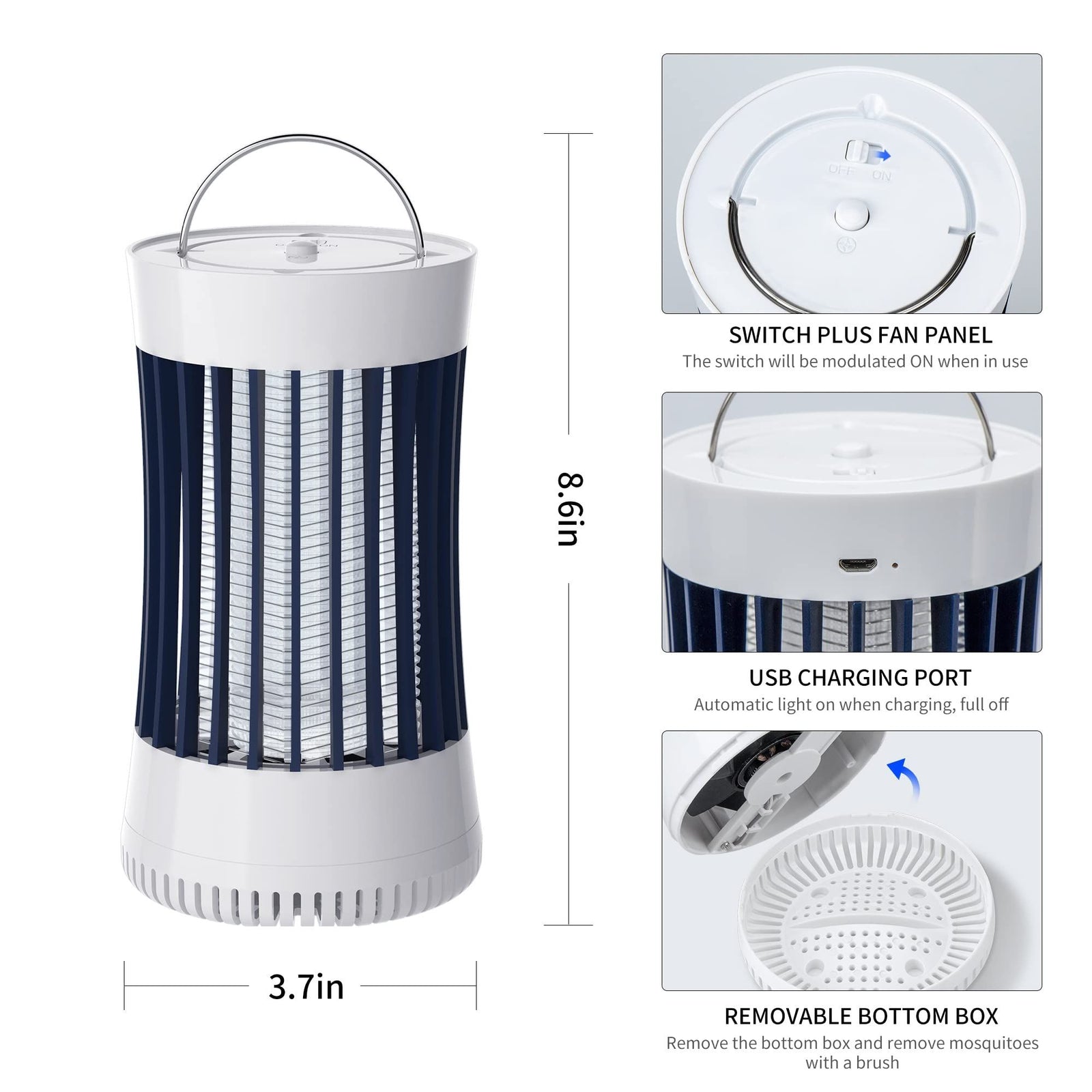 2-in-1 Indoor Electric Bug Zapper with Fan, Chargeable 1500V High Voltage Mosquitoes Killer with Hanger, Small Fly Insects Lamp