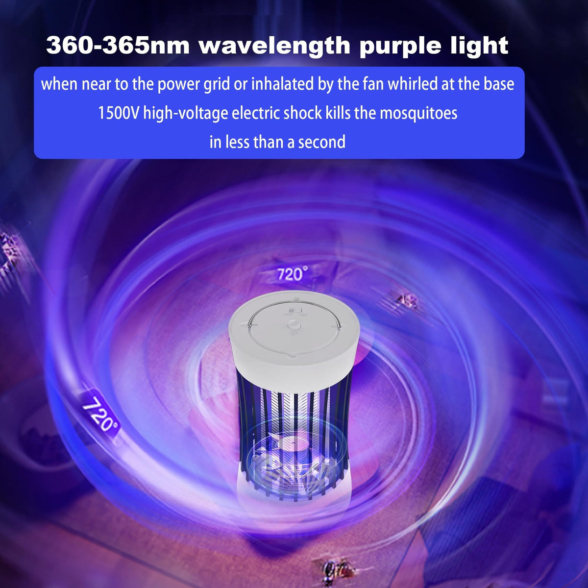 2-in-1 Indoor Electric Bug Zapper with Fan, Chargeable 1500V High Voltage Mosquitoes Killer with Hanger, Small Fly Insects Lamp