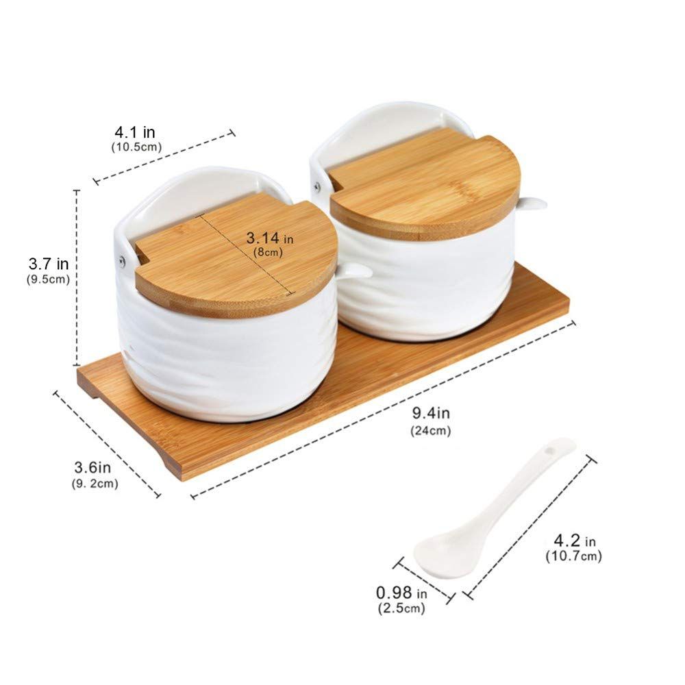 Ceramic Sugar Bowl with Lids and Spoons-Porcelain Condiment Container Spice Jar,Salt Cellar for Kitchen,with Chalkboard Labels