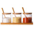 3 PCS Stylish Simple Condiment Canisters Pots Set, Decorative Storage Seasoning Glass Container Box with Bamboo Spoon Lid and Base