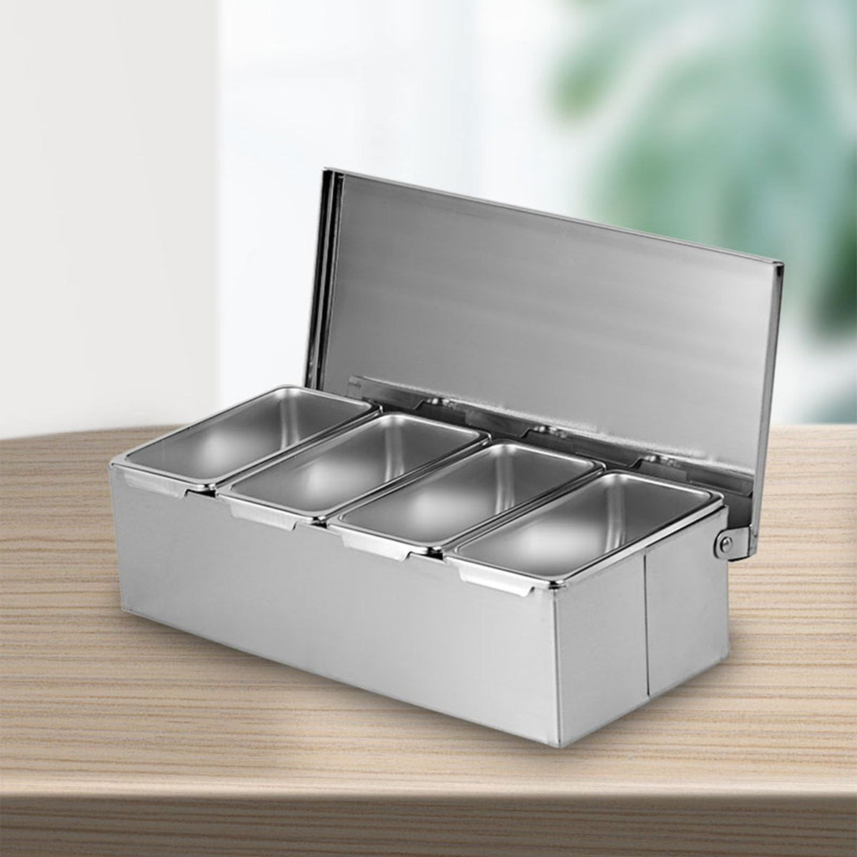 4 Compartment Stainless Steel Seasoning Box Trays, Keep Kitchen Organized, Versatile & Practical for All Seasonings, Snacks