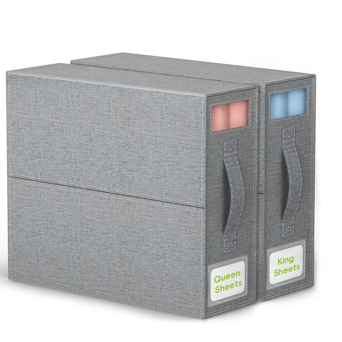 Bed Sheets Organizer, Foldable Queen & King Size Sheet Storage, 2 Pack Bedsheet Organizers for Linen Closet (Grey)