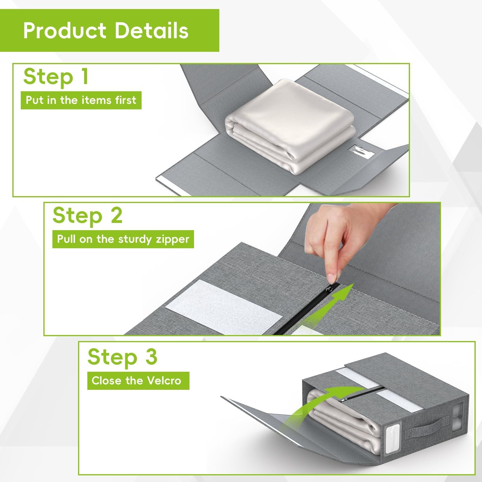 Bed Sheets Organizer, Foldable Queen & King Size Sheet Storage, 2 Pack Bedsheet Organizers for Linen Closet (Grey)