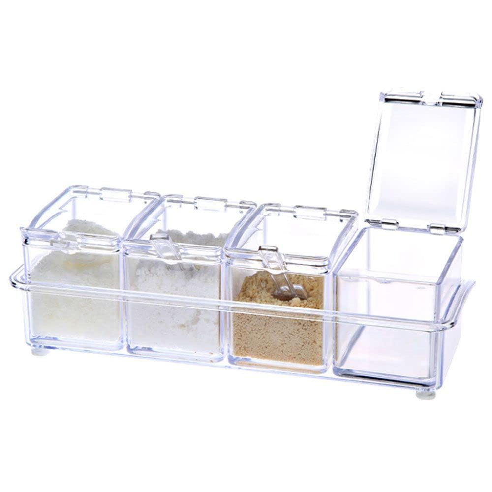 Seasoning Box with Spoon 4 Compartments Multi-Grid Spice Storage Container storage Tool for Kitchen Herb Spice Tools Gadgets