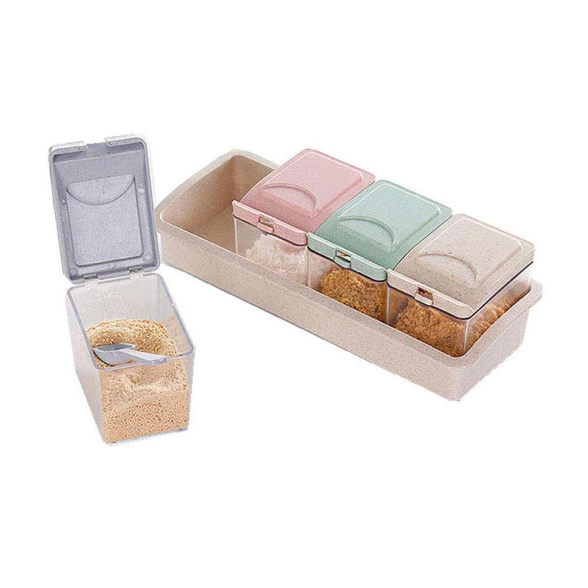 Seasoning Bottle Box Clear Seasoning Box and Container Seasoning Bottle Wheat Straw Spices Box Jars Condiment Organizer Creativity