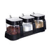 Glass Condiment Jar Spice Container with Lids and Spoons, Square Clear Seasoning Sugar Containers Set with Base,Sugar Pepper Salt