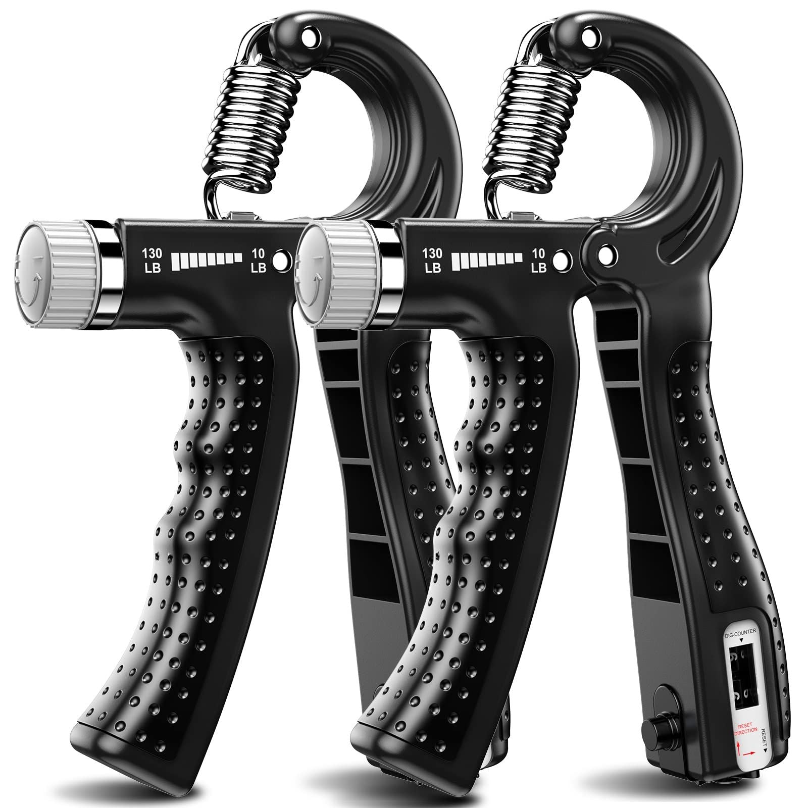 Hand Grip Strengthener 2 Pack Adjustable Resistance 10-130 lbs Forearm Exerciser，Grip Strength Trainer for Muscle Building
