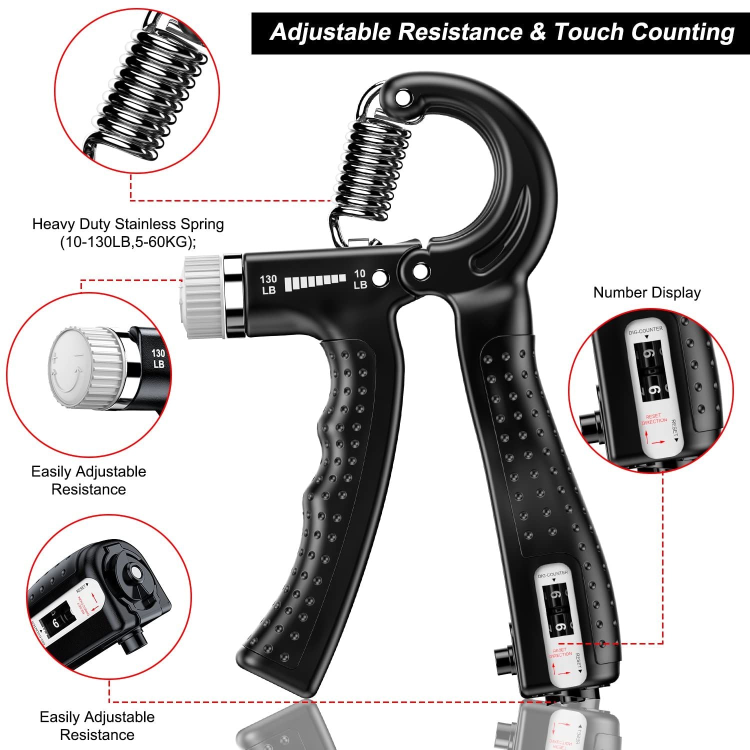 Hand Grip Strengthener 2 Pack Adjustable Resistance 10-130 lbs Forearm Exerciser，Grip Strength Trainer for Muscle Building