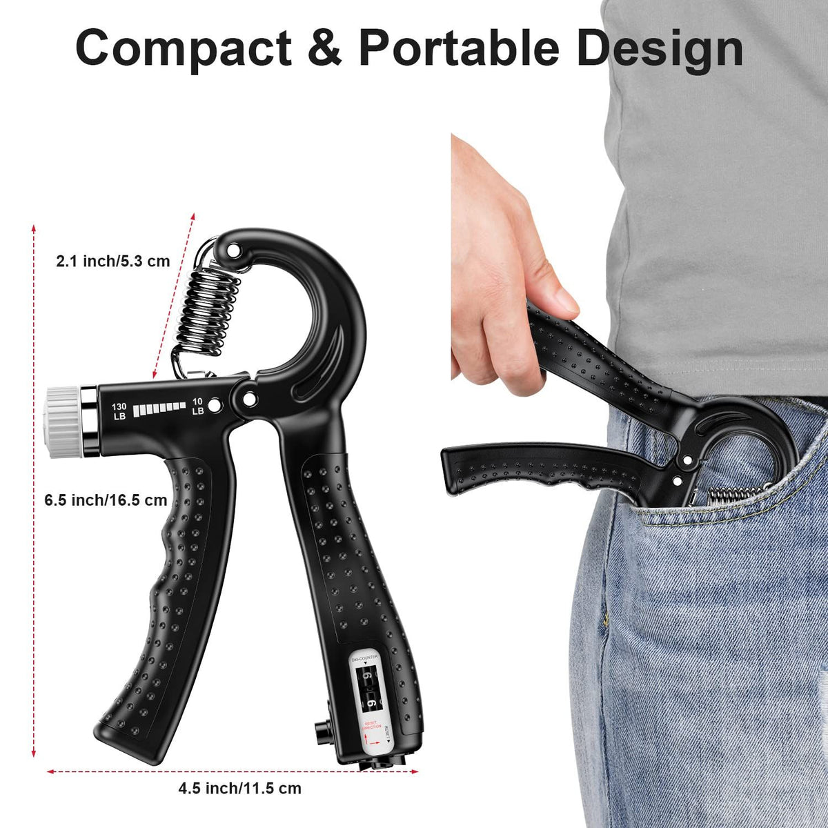 Hand Grip Strengthener 2 Pack Adjustable Resistance 10-130 lbs Forearm Exerciser，Grip Strength Trainer for Muscle Building