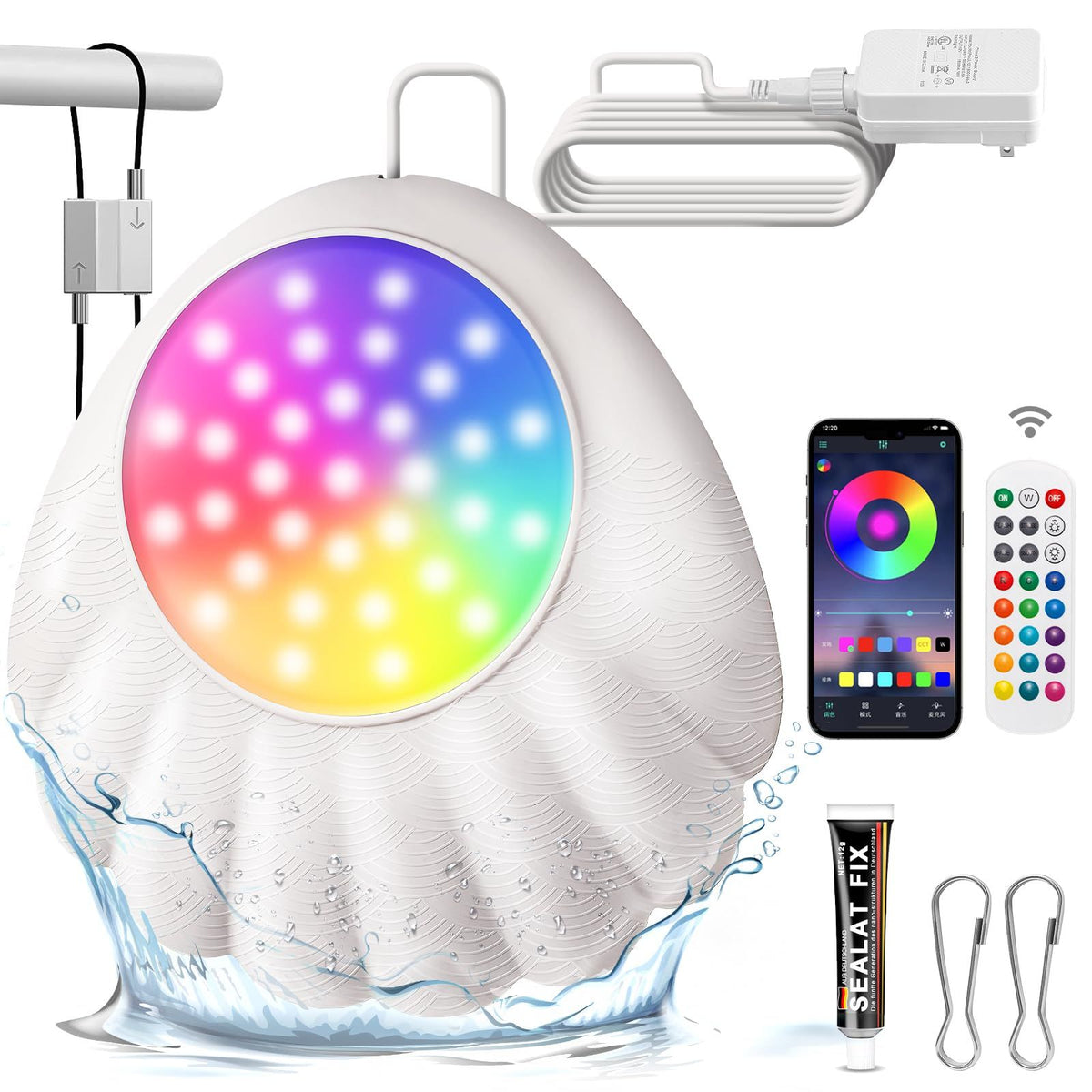 10W RGB Underwater Submersible LED Lights with IP68 Waterproof,16 Million Colors, Music Sync, 12V Smart Pool Lights for Inground