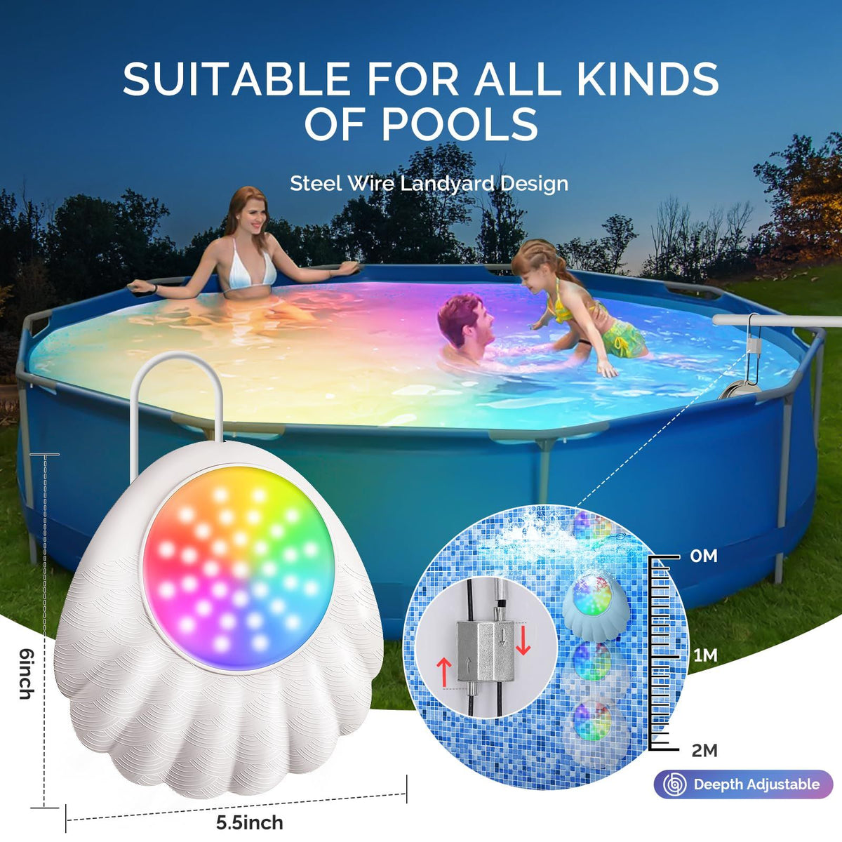 10W RGB Underwater Submersible LED Lights with IP68 Waterproof,16 Million Colors, Music Sync, 12V Smart Pool Lights for Inground