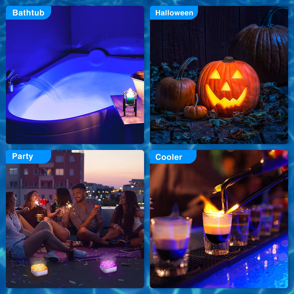 Rechargeable Submersible Pool Lights with Remote, IP68 Waterproof 16 Color Changing LED Lights with Glue, Suction Cups  -4 Pack