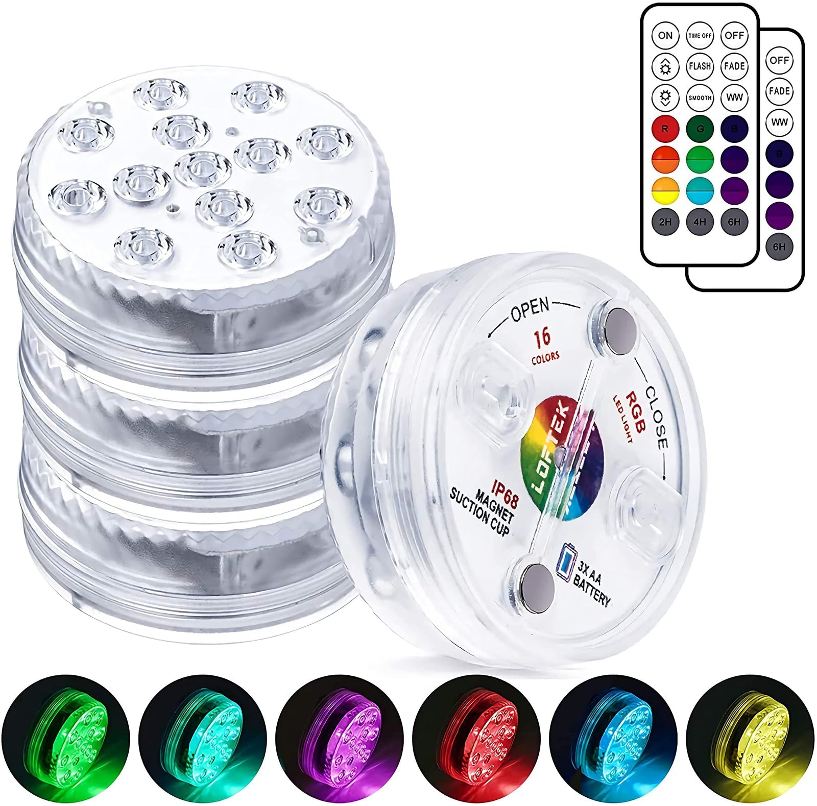 Submersible LED Lights with Remote, 13 LED Pool Lights for Inground Above Ground Pool with Magnets &Suction Cups,16 Color(4 Packs)