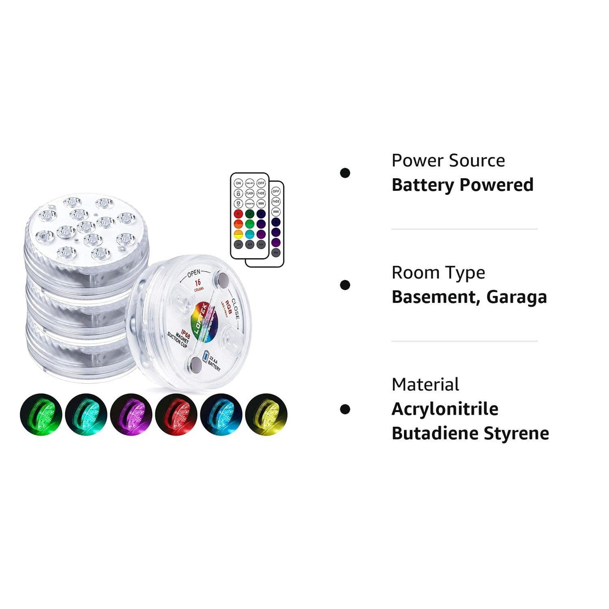 Submersible LED Lights with Remote, 13 LED Pool Lights for Inground Above Ground Pool with Magnets &Suction Cups,16 Color(4 Packs)