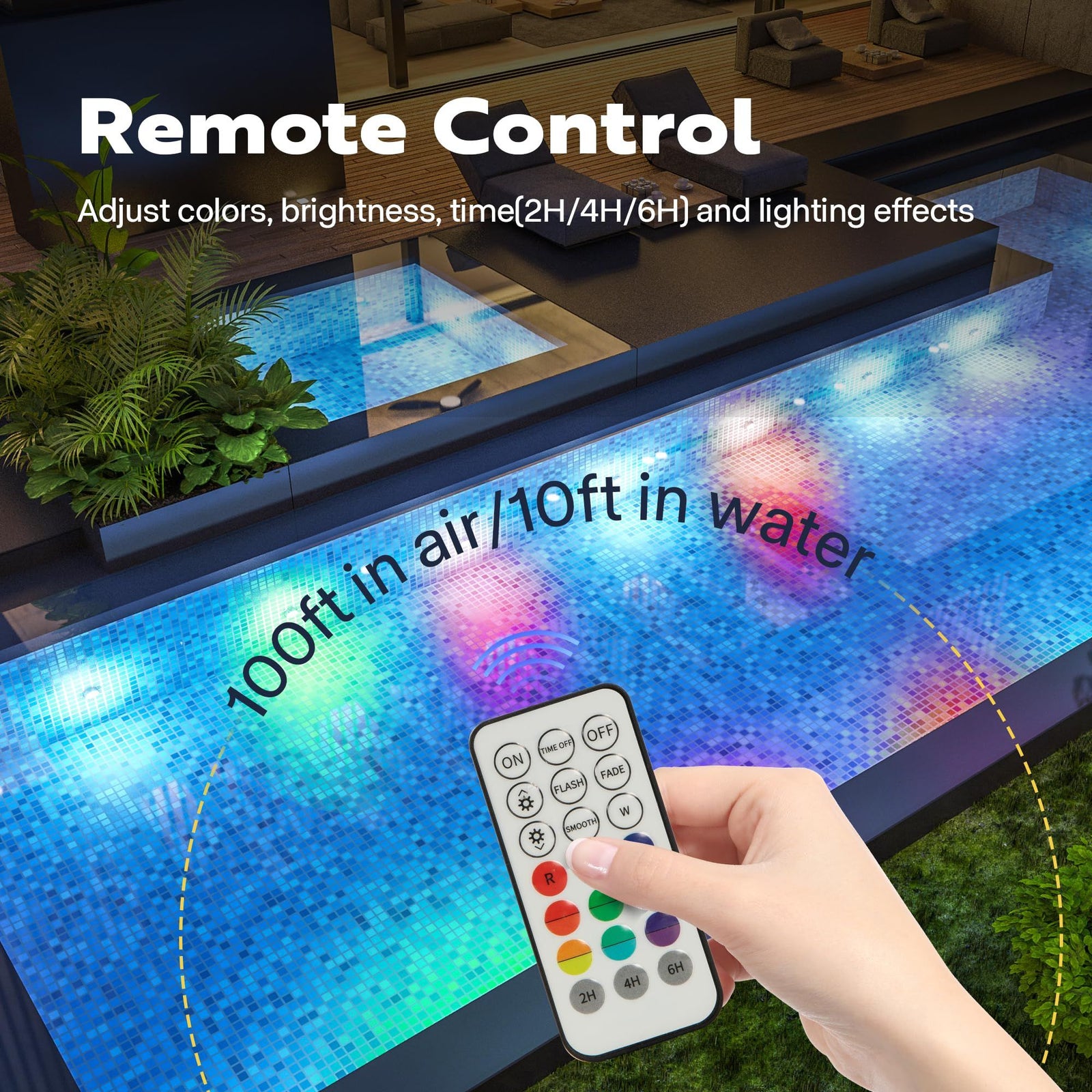 LED with Remote Control Waterproof IP68 Pool Light with 16 RGB Dynamic Color, Suction Cups, and Glue, for Under Water （1 Pack）