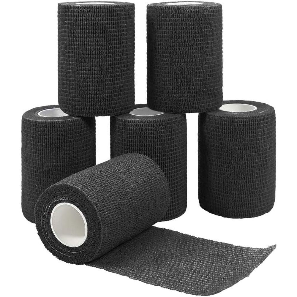 6 Pack Self Adhesive Bandage Wrap Black Self Adherent Cohesive Bandages Wrap Athletic Elastic First Aid Wrap Sport Tape Rolls for Ankle, Knee & Wrist sprains(3 x 5 Yards)