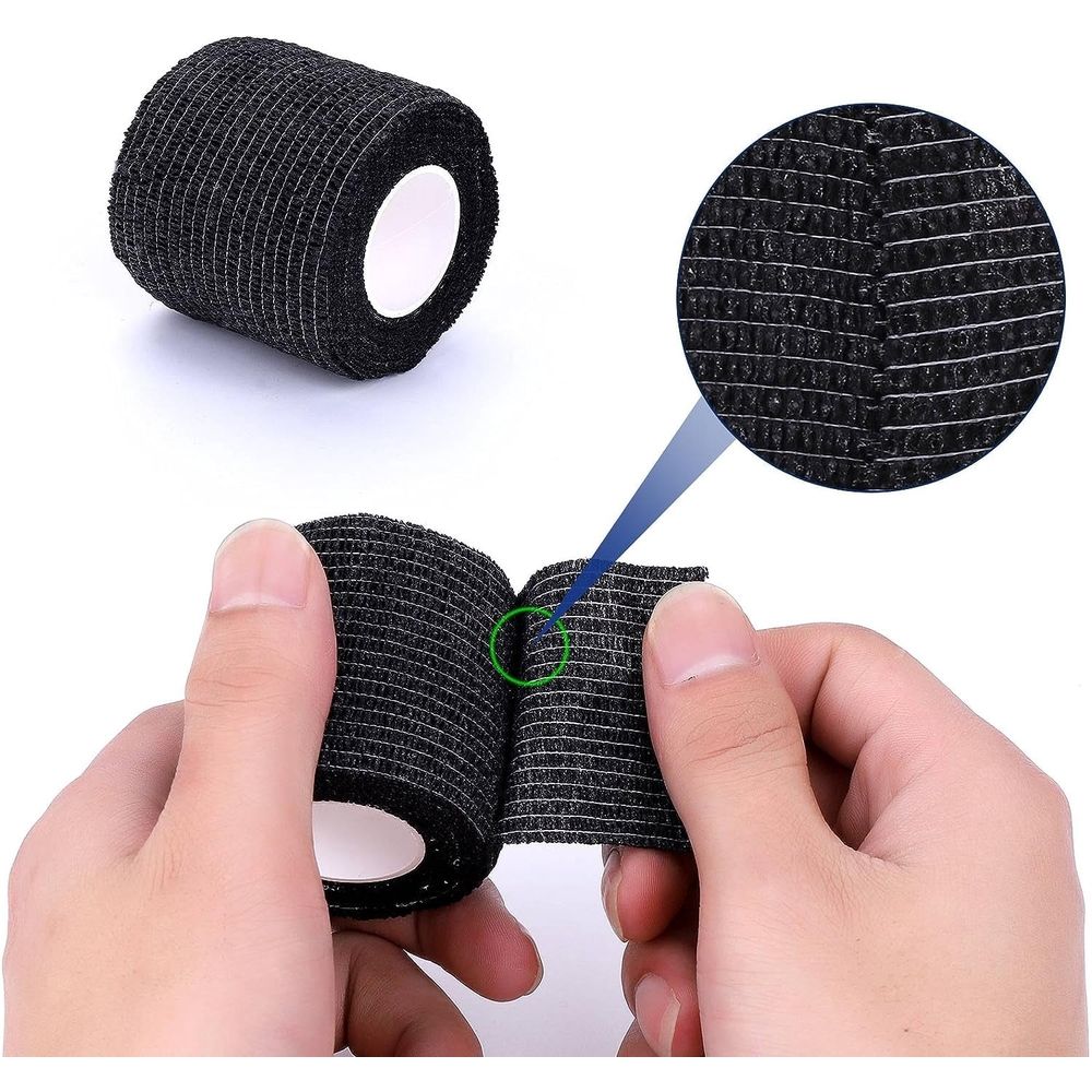 6 Pack Self Adhesive Bandage Wrap Black Self Adherent Cohesive Bandages Wrap Athletic Elastic First Aid Wrap Sport Tape Rolls for Ankle, Knee & Wrist sprains(3 x 5 Yards)