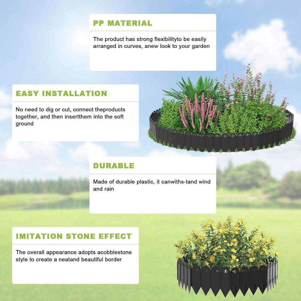 Garden Edging Border,Lawn Garden Fence Edgings 6X 8 Garden Edging Plastic Landscape Edging with 20Pcs Stakes for The Yard,Lawn Edging,Lawn Garden Flower Beds