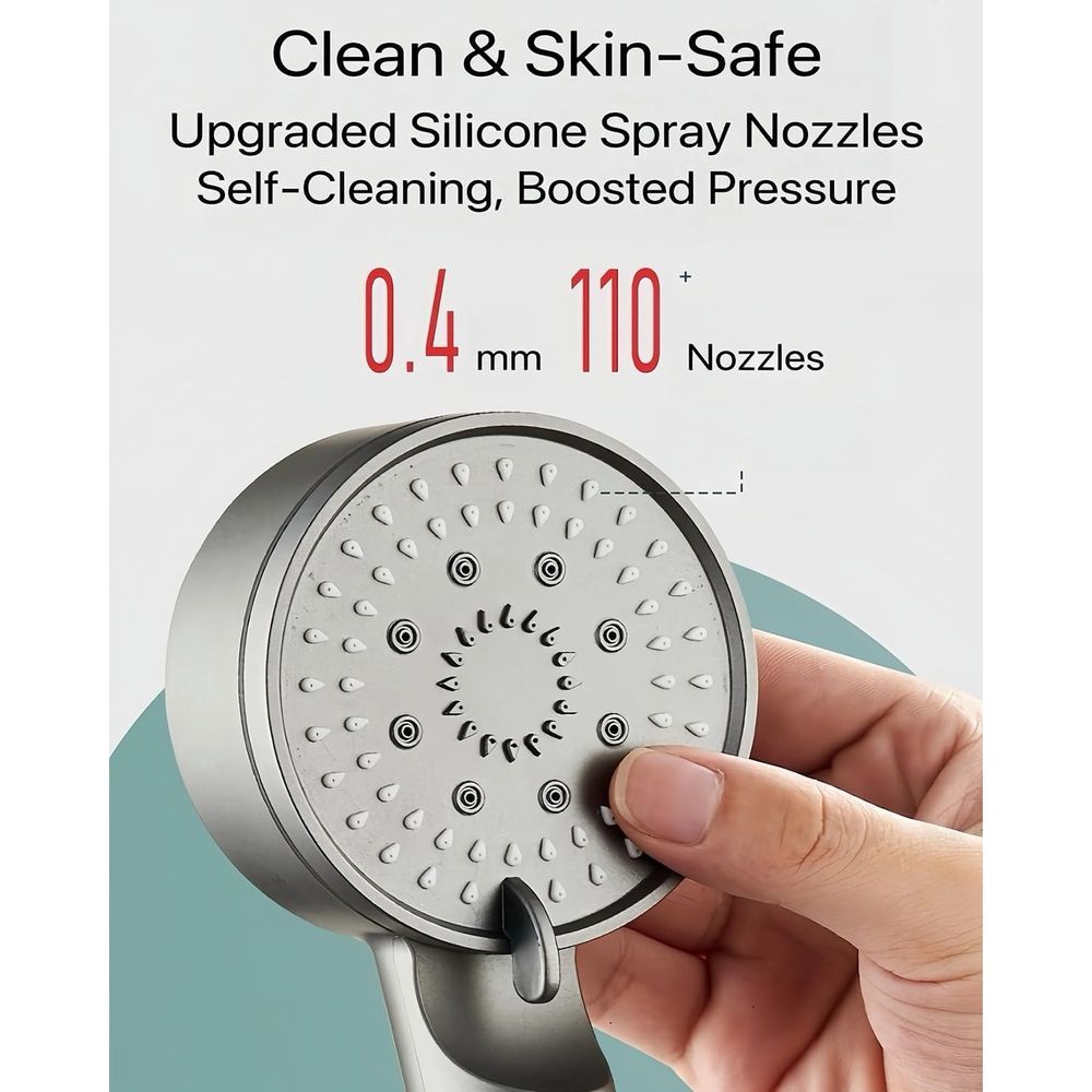 High Pressure 5-Mode Filtered Shower Head - Handheld with Hose & Bracket, Pause Function, Cotton Filter for Hard Water Bathroom