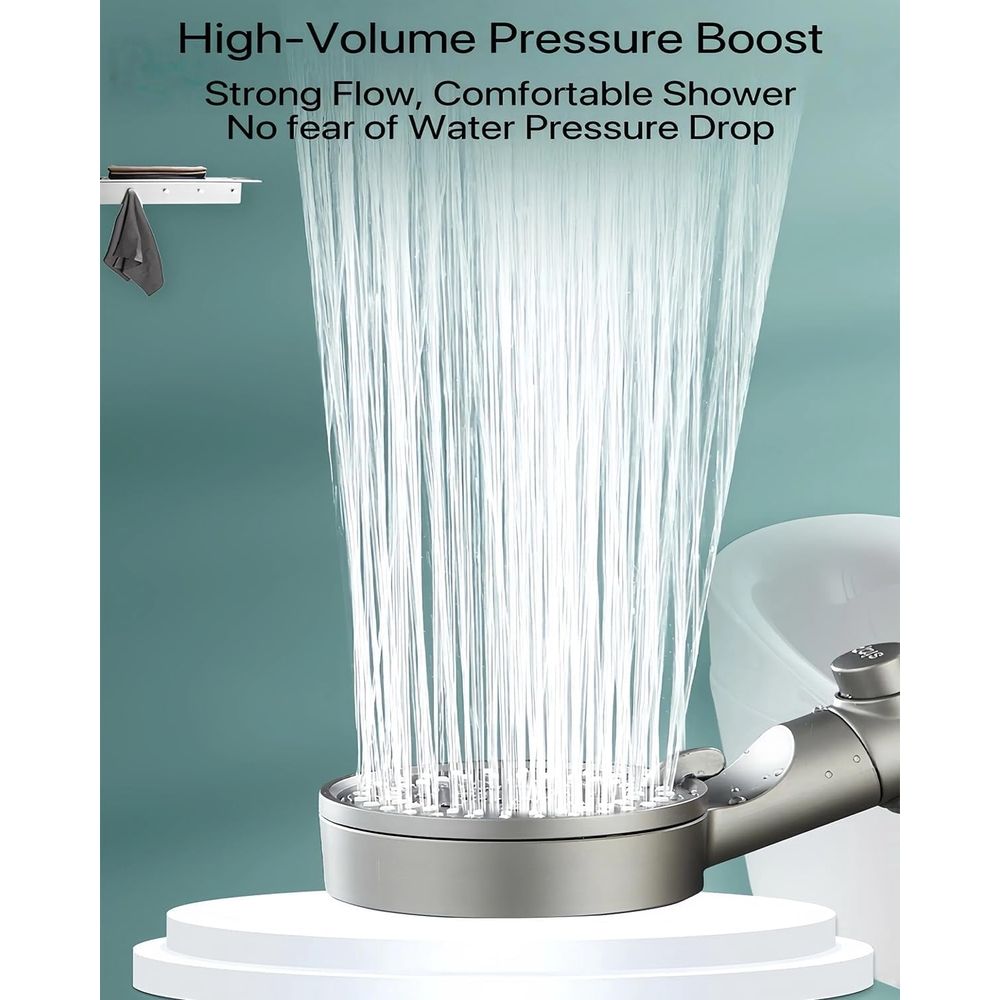 High Pressure 5-Mode Filtered Shower Head - Handheld with Hose & Bracket, Pause Function, Cotton Filter for Hard Water Bathroom