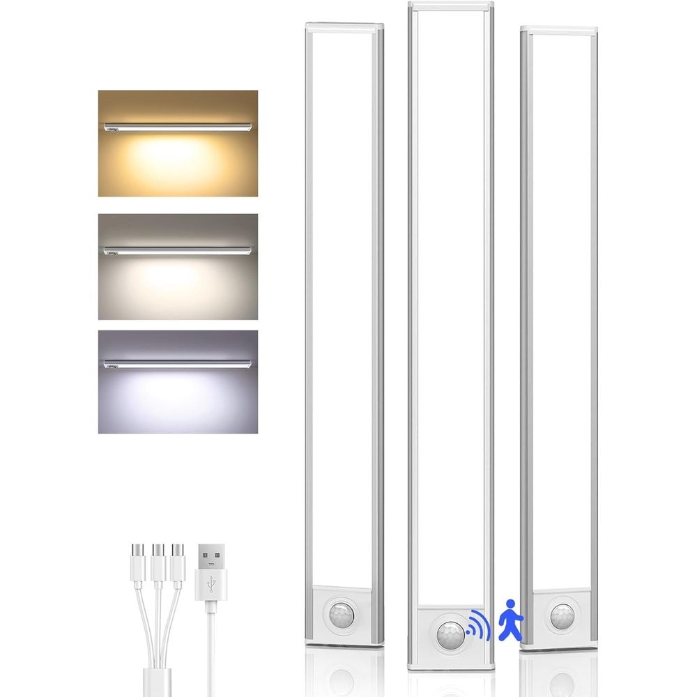Smart Sensor Magnetic Rechargeable LED Lights, Motion Light Indoor with Magnetic Light Bar, USB-C Rechargeable Motion Lights for Under Cabinet Lighting