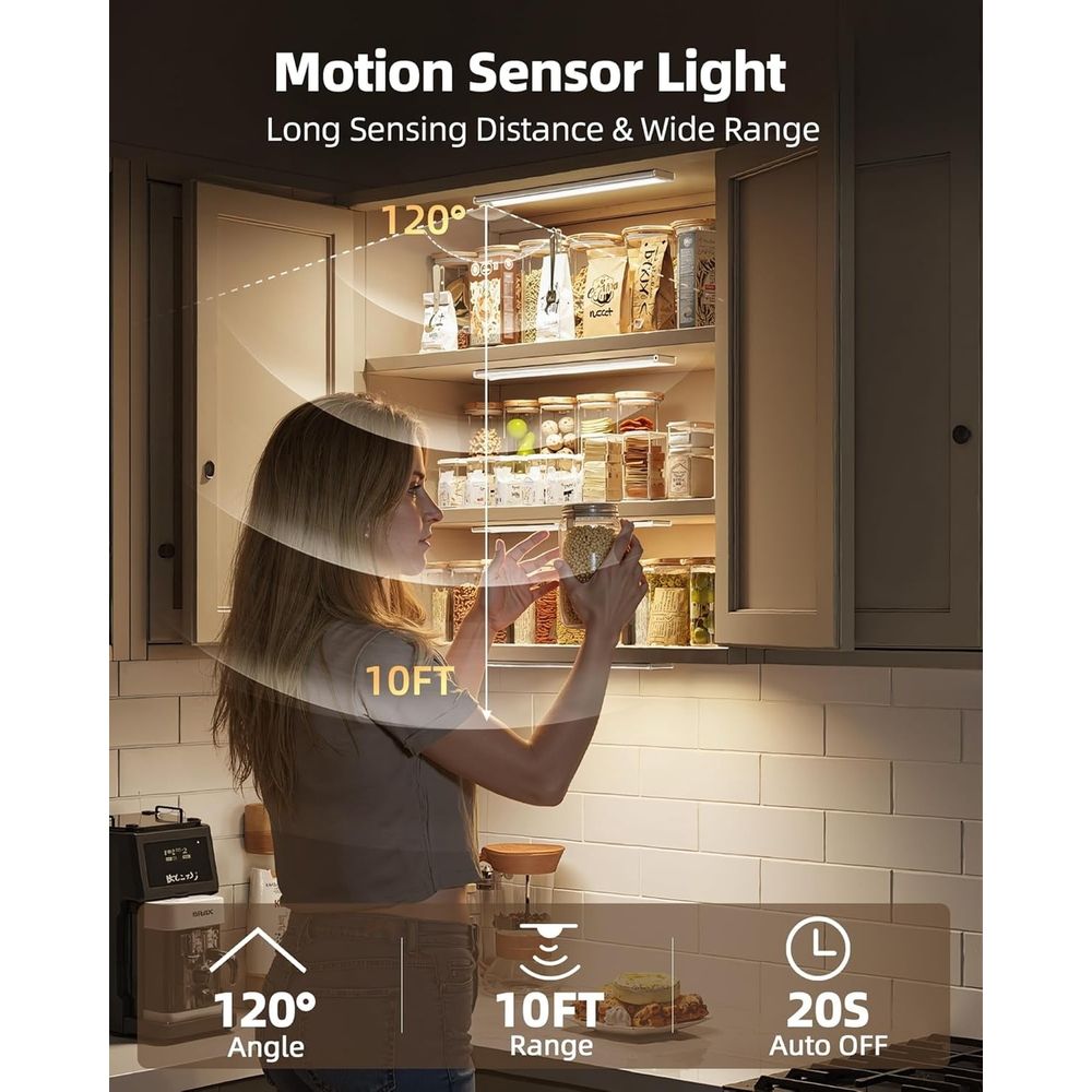 Smart Sensor Magnetic Rechargeable LED Lights, Motion Light Indoor with Magnetic Light Bar, USB-C Rechargeable Motion Lights for Under Cabinet Lighting